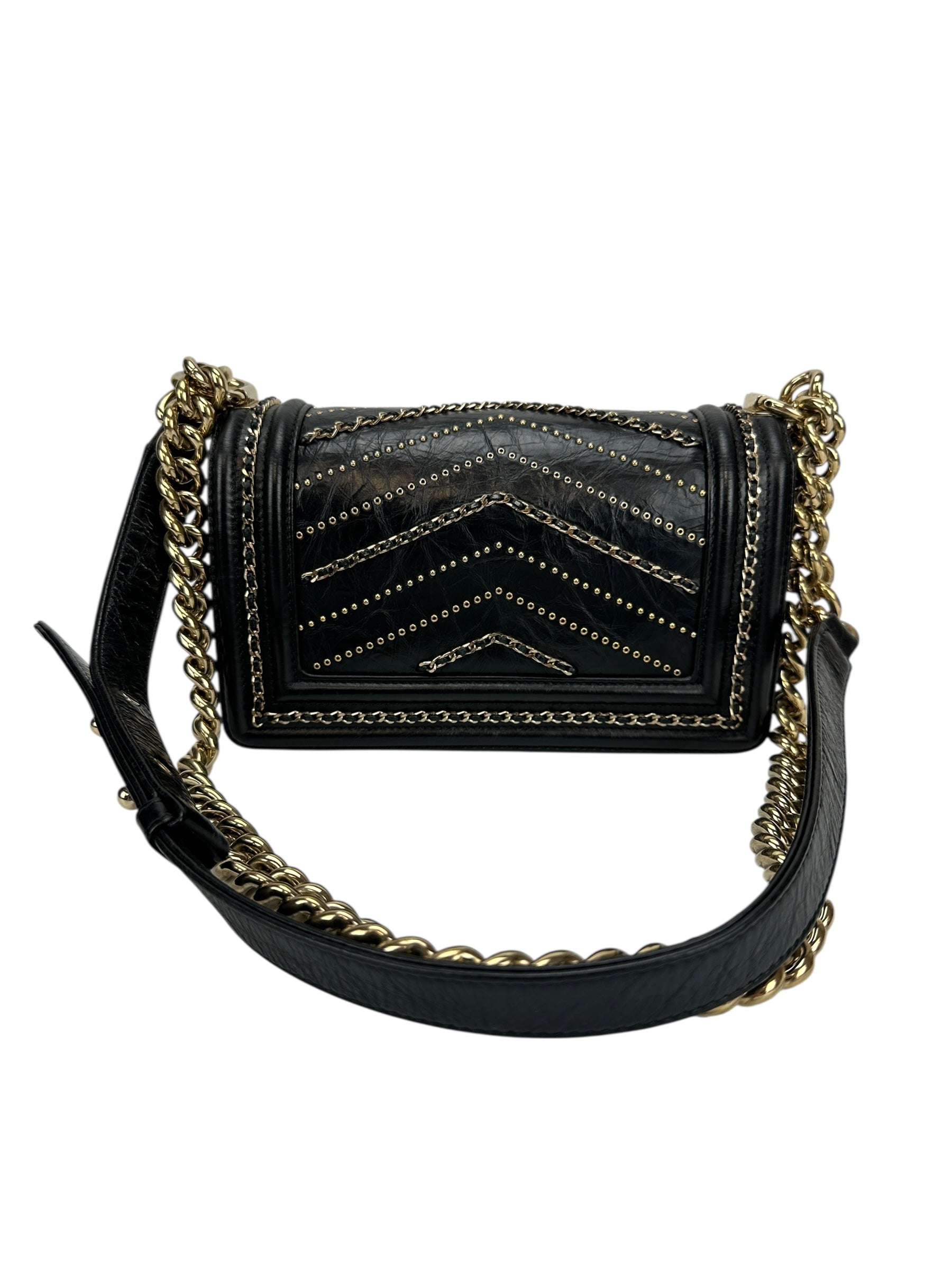Chanel Black Leather Embellished Small Boy Bag