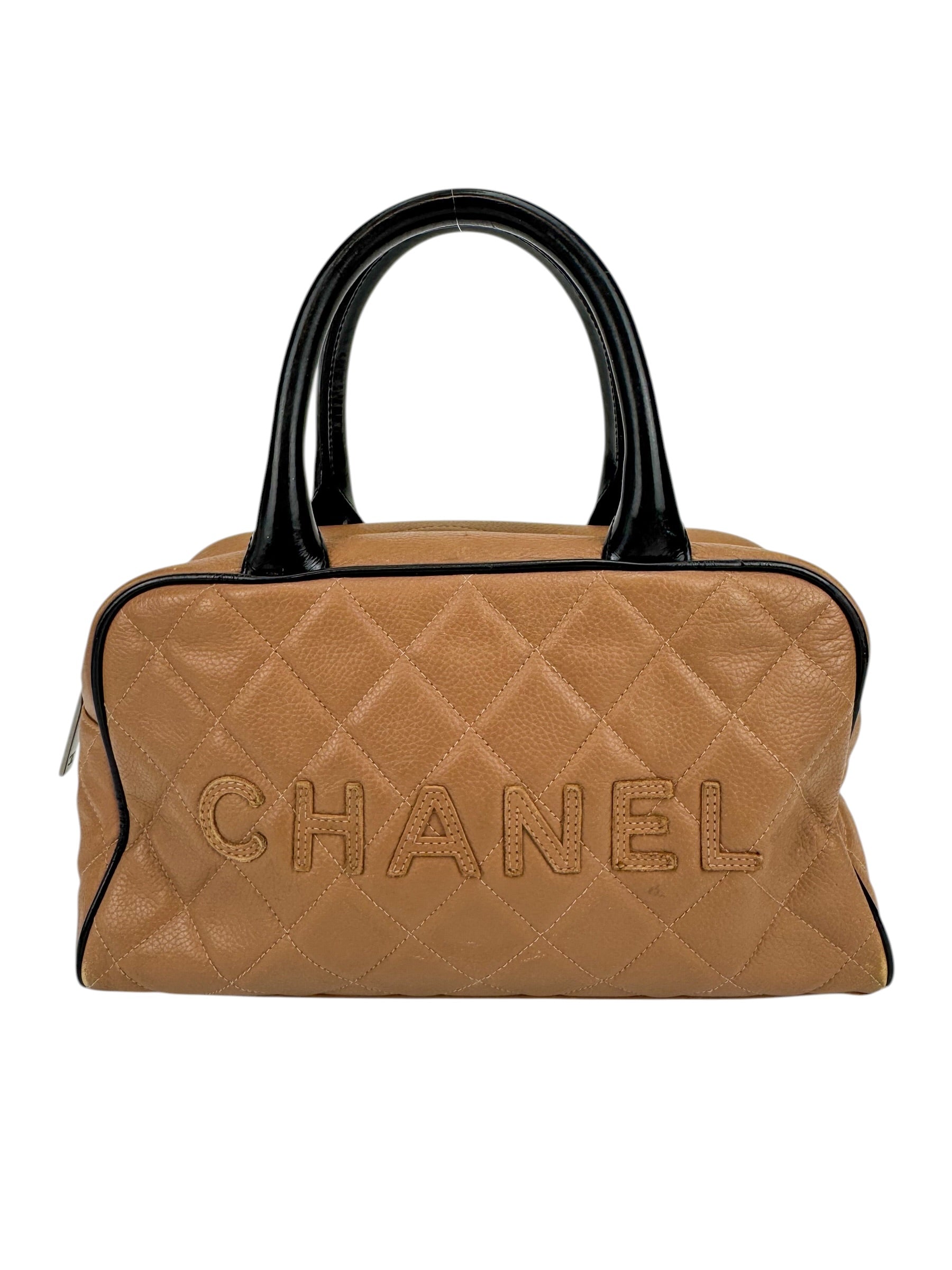 Chanel Brown Quilted Caviar Mini Bowler Bag
