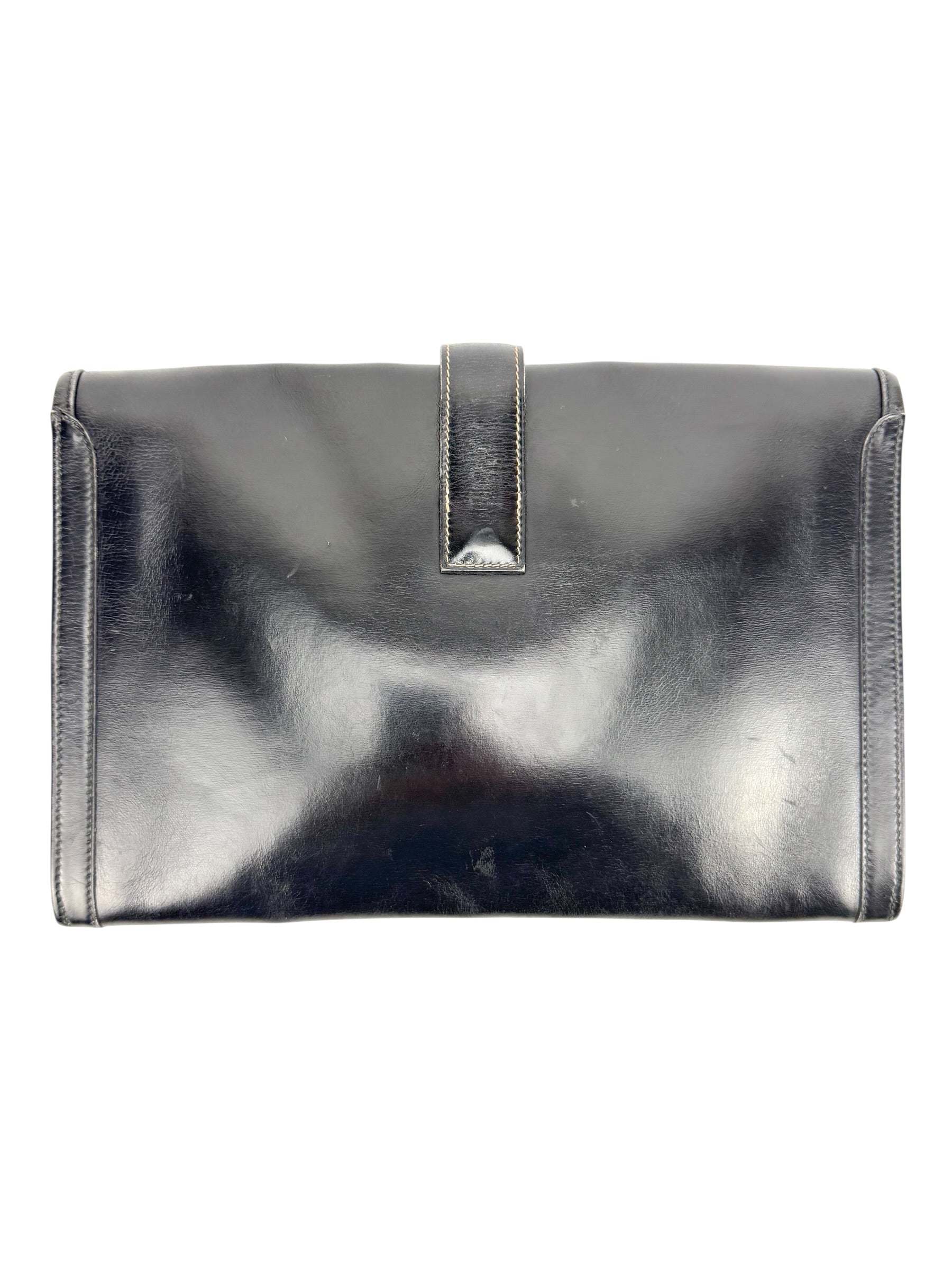 Hermès Vintage Black Box Calf Leather Jige Clutch PM