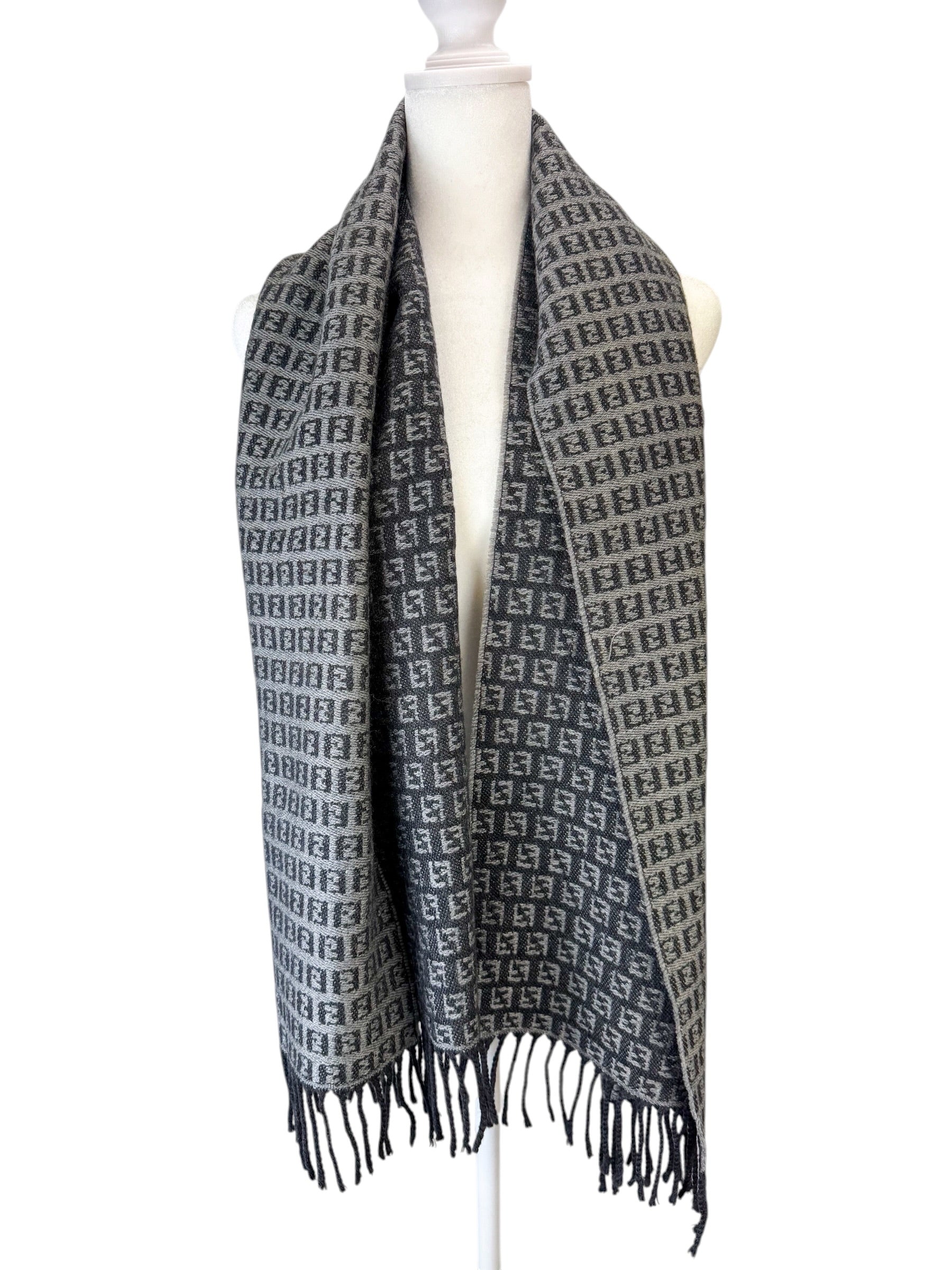 Fendi Grey and Black Zucchino Wool Scarf
