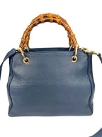 Gucci Blue Leather Bamboo Small Shopper Tote