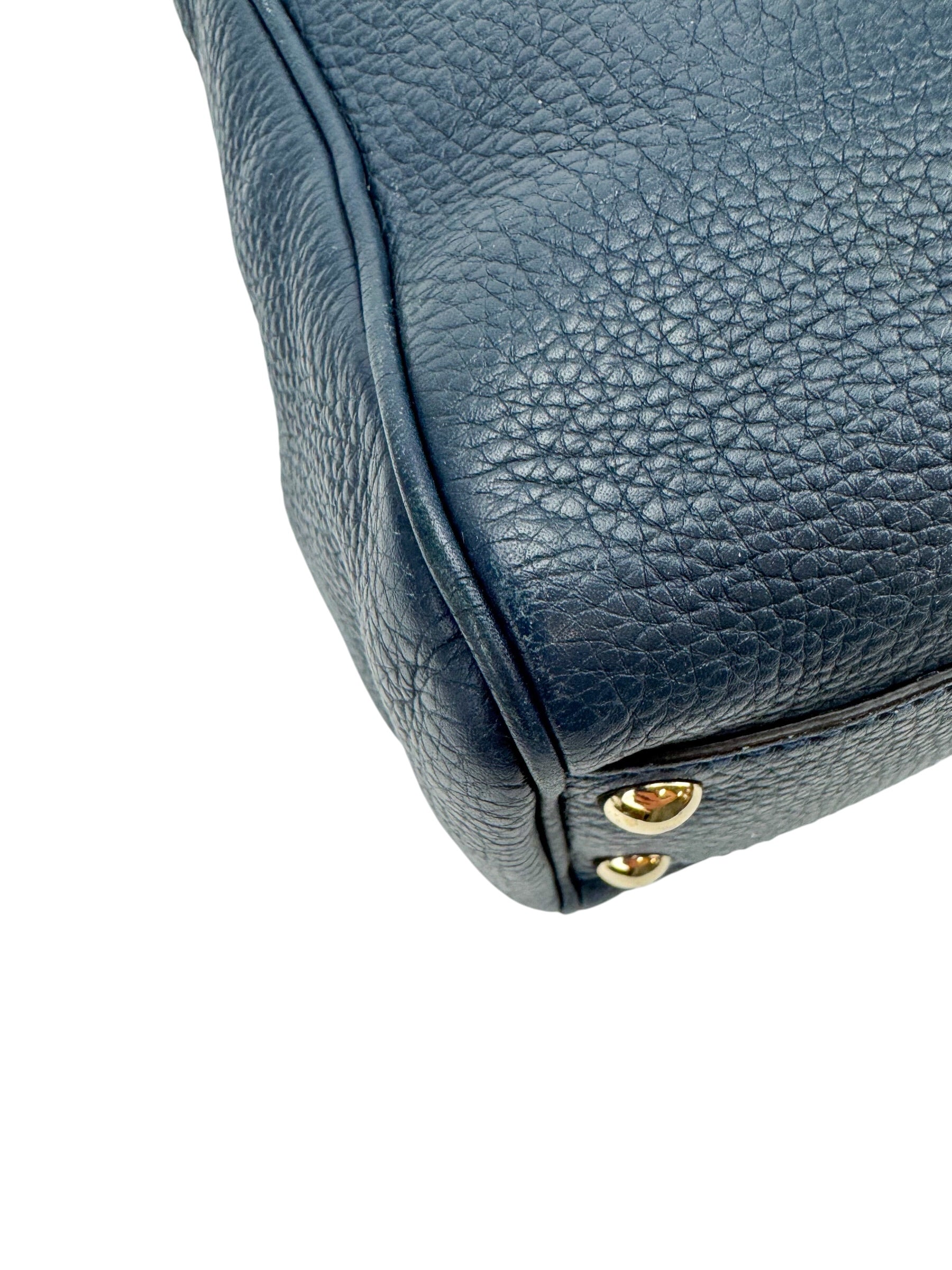 Gucci Blue Leather Bamboo Small Shopper Tote