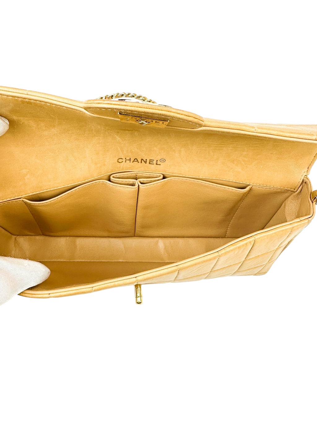 Chanel Beige Lambskin Chocolate Bar Shoulder Bag