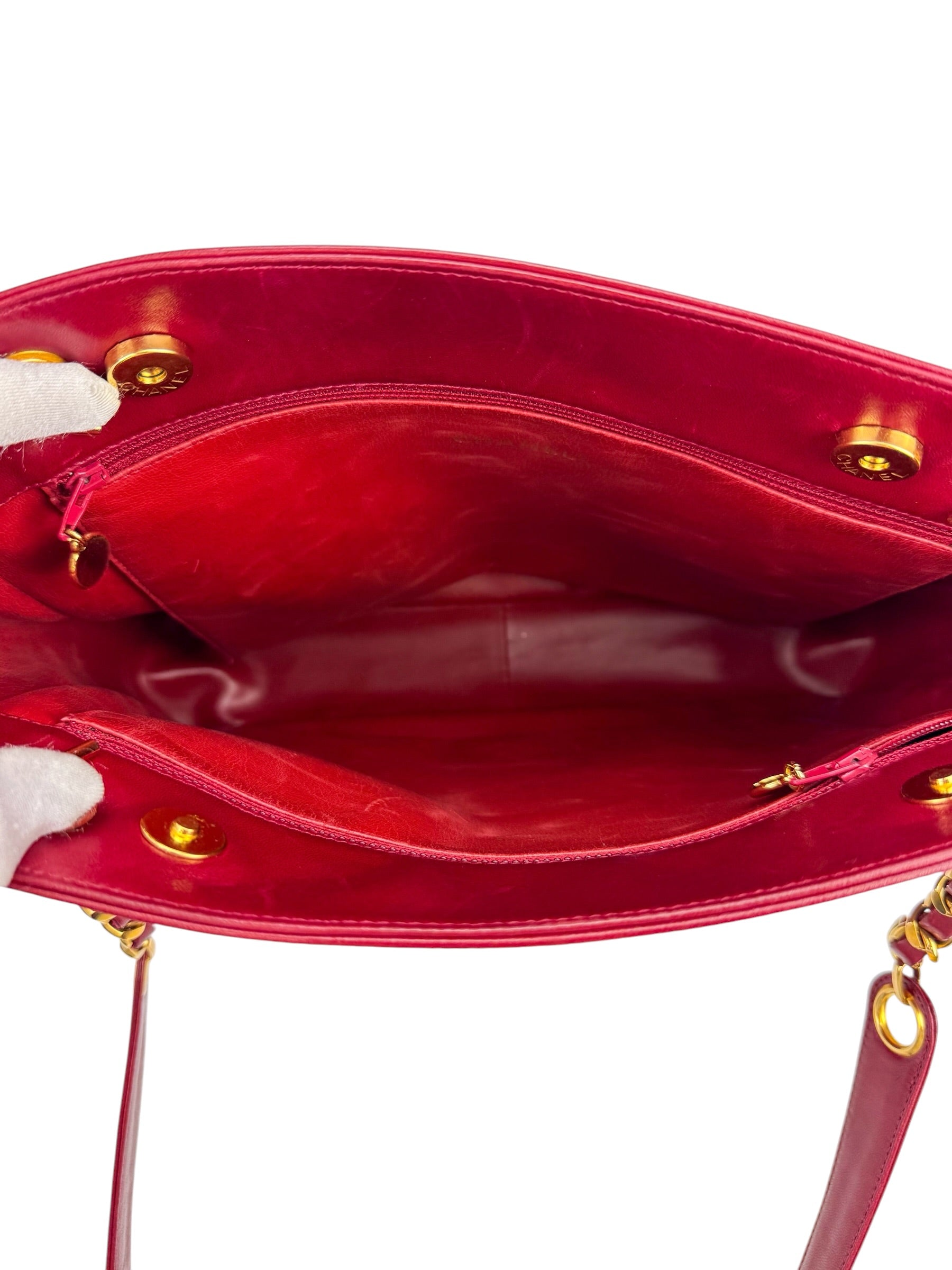 Chanel Red Lambskin Timeless Tote