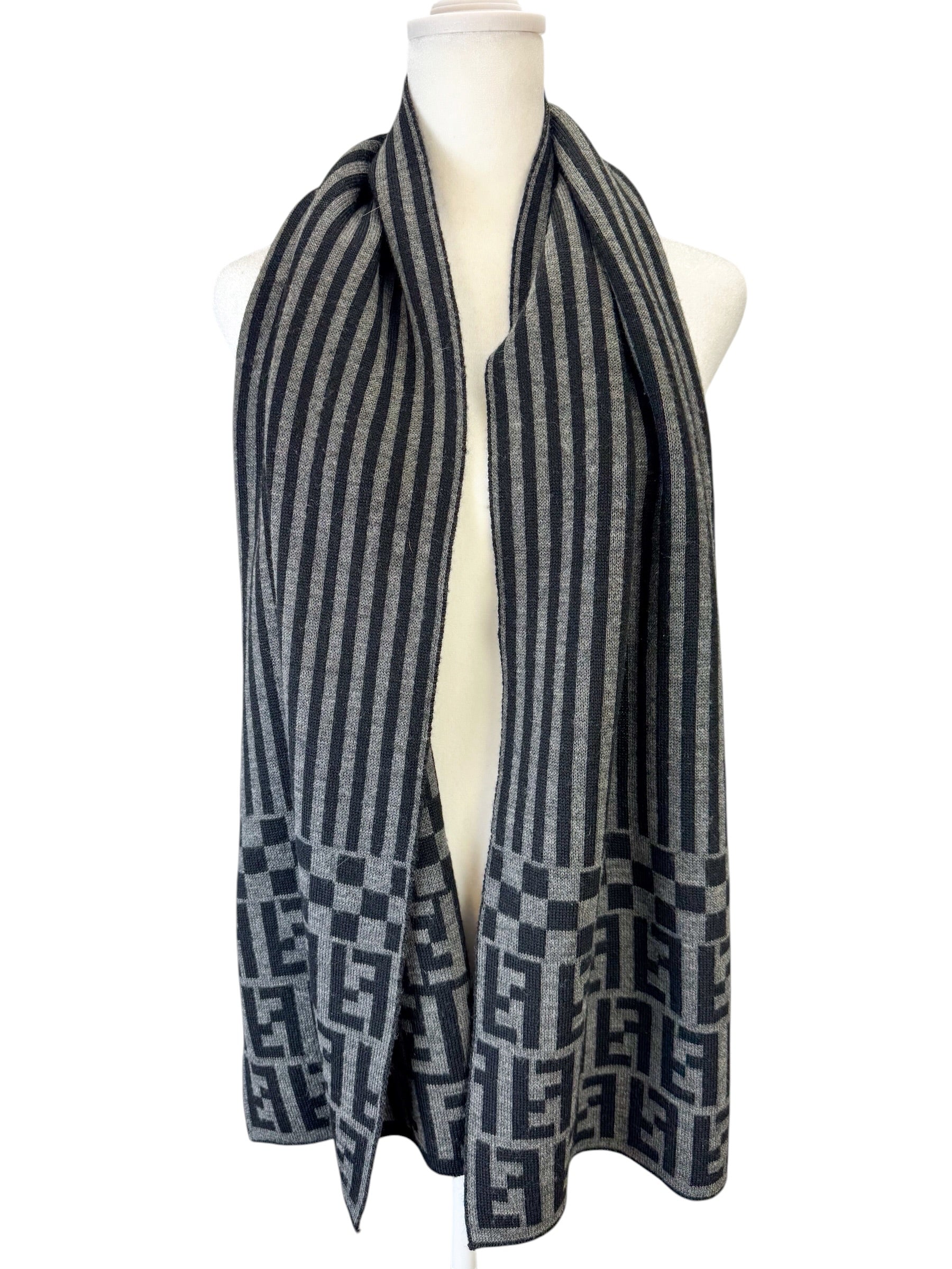 Fendi Grey and Black Zucca Wool Scarf