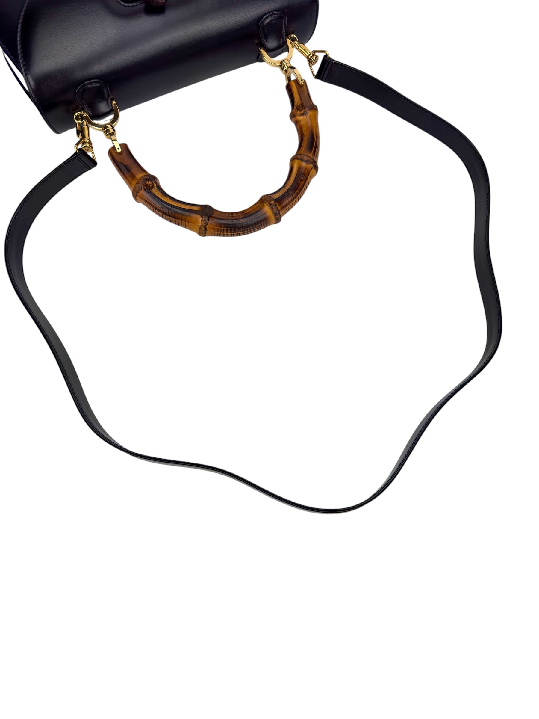 Gucci Vintage Medium Black Leather 1947 Bamboo Bag