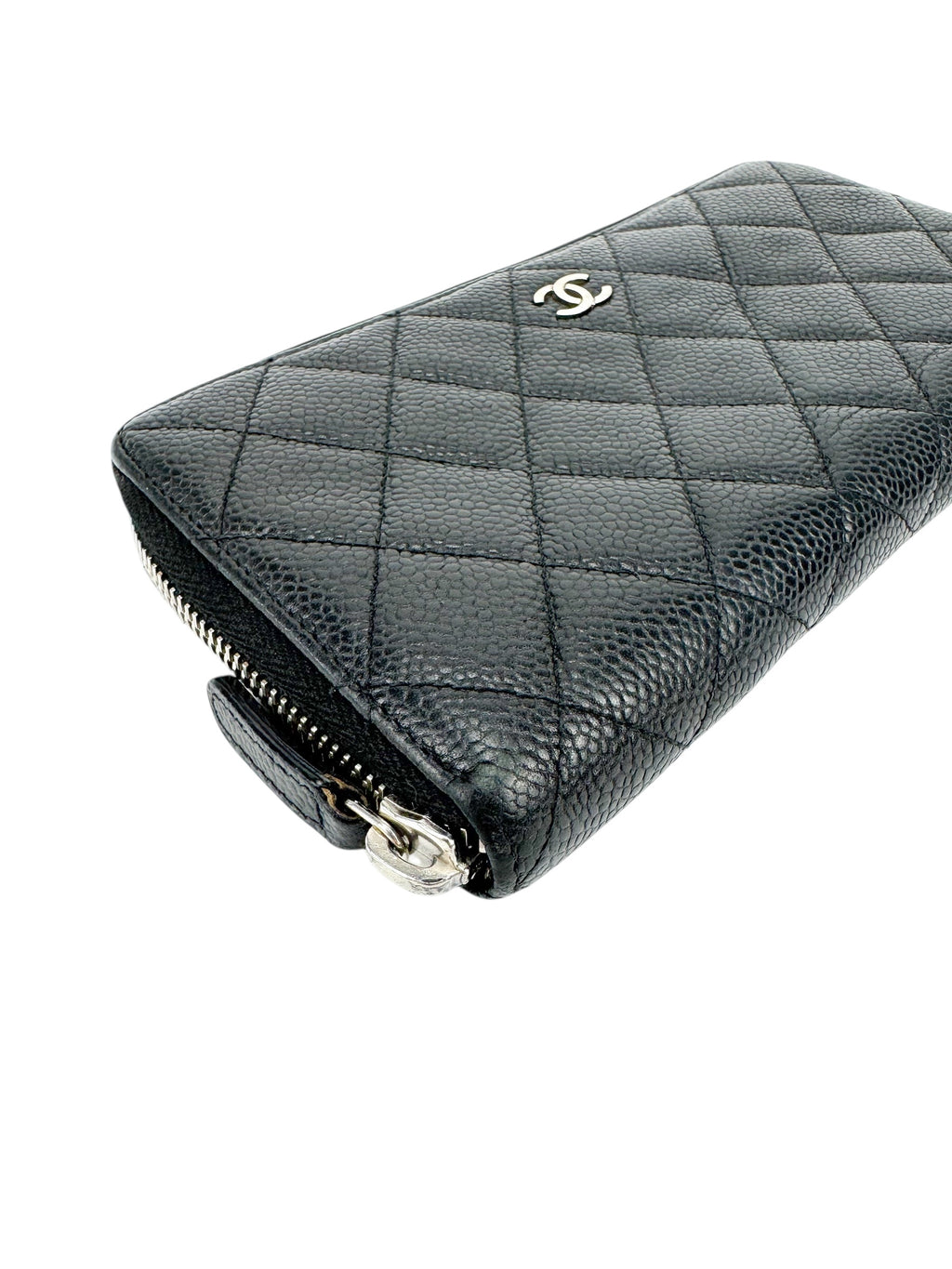 Chanel Black Quilted Caviar Zip Around Wallet