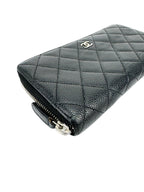 Chanel Black Quilted Caviar Zip Around Wallet