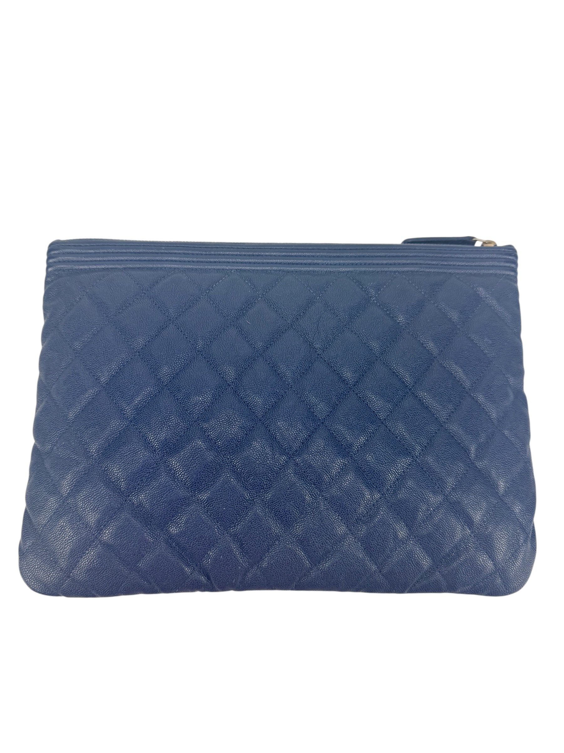 Chanel Blue Caviar Quilted Medium O Case Clutch