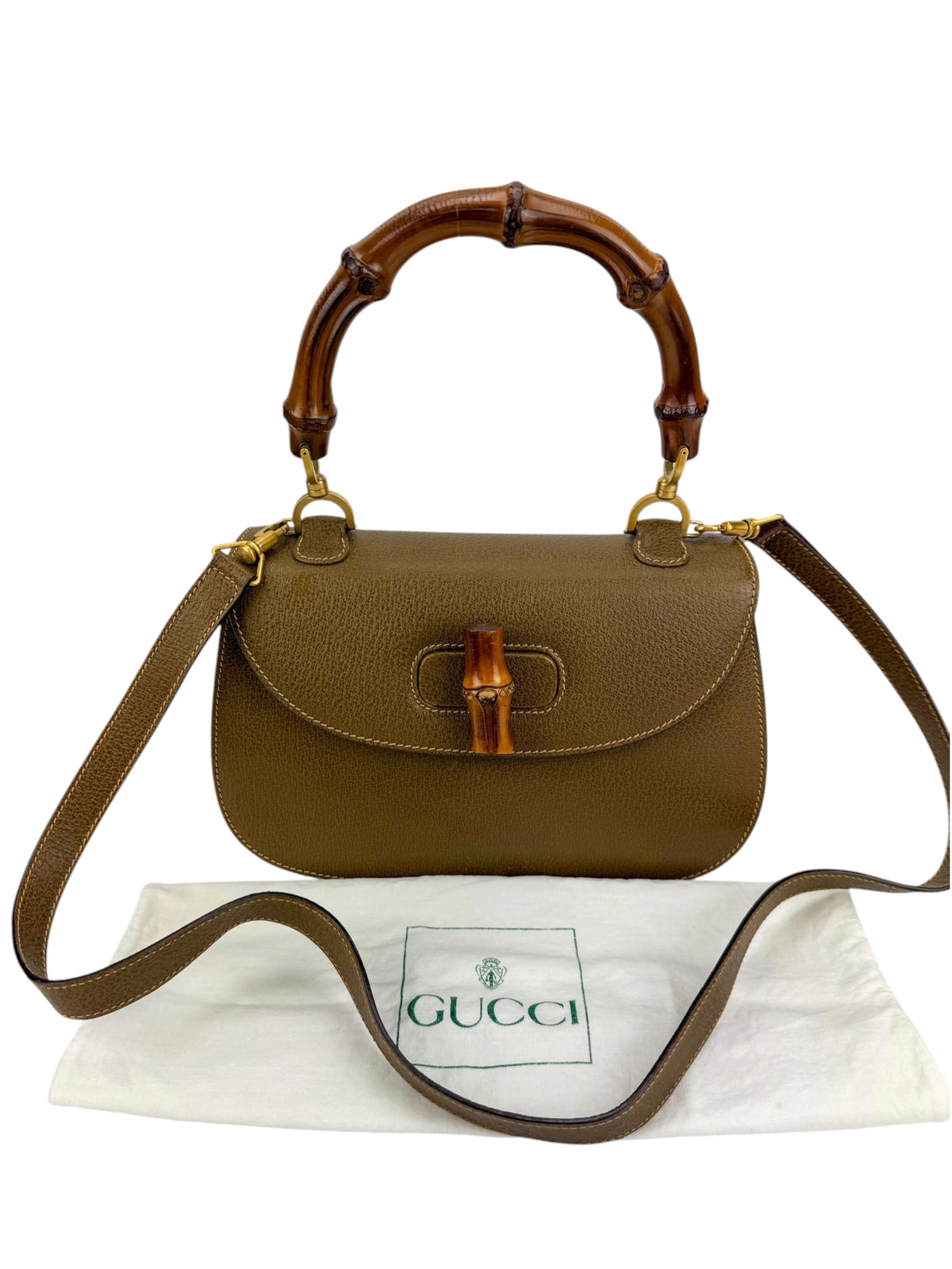 Gucci Vintage Medium Brown Leather 1947 Bamboo Bag