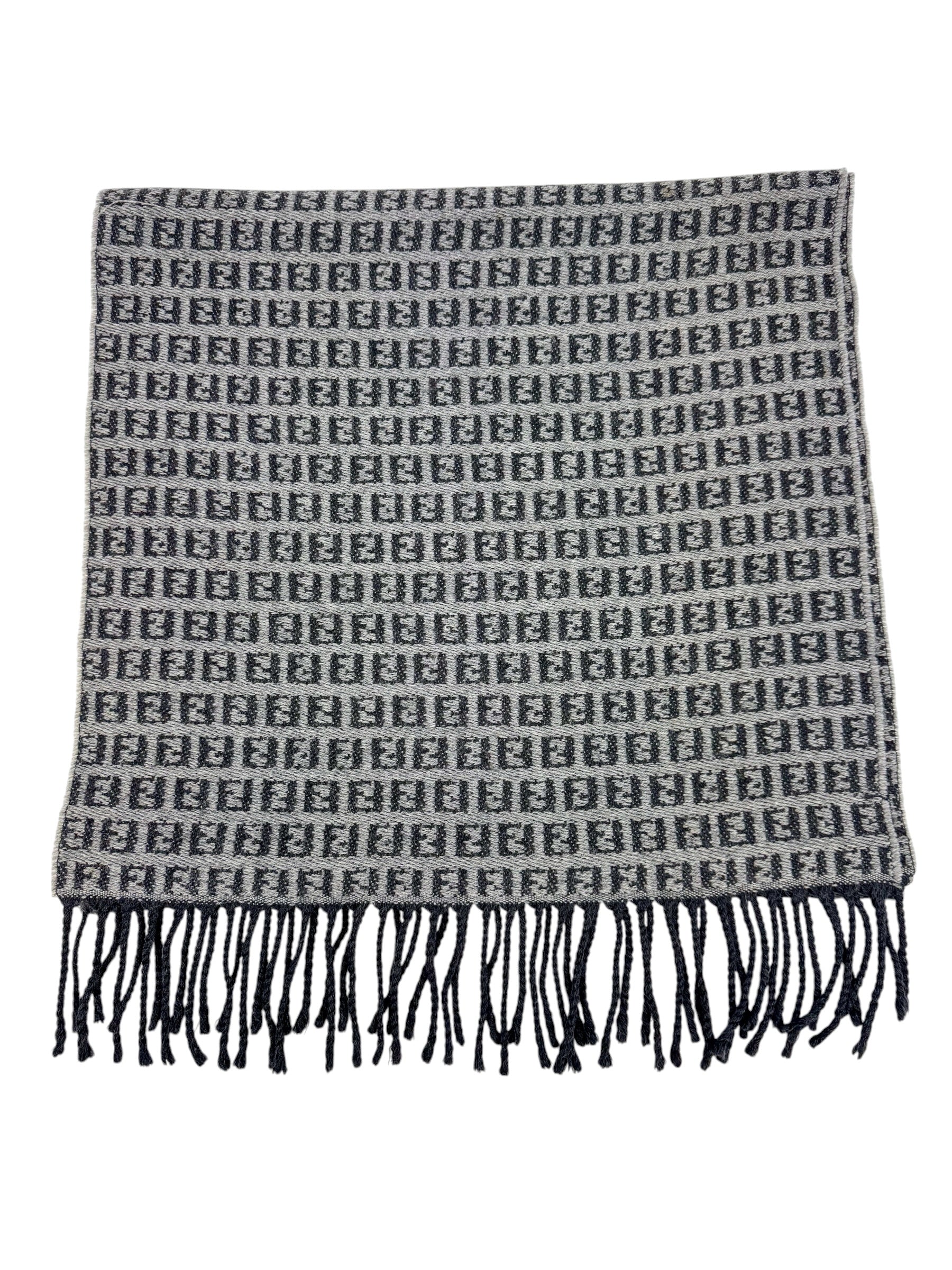 Fendi Grey and Black Zucchino Wool Scarf