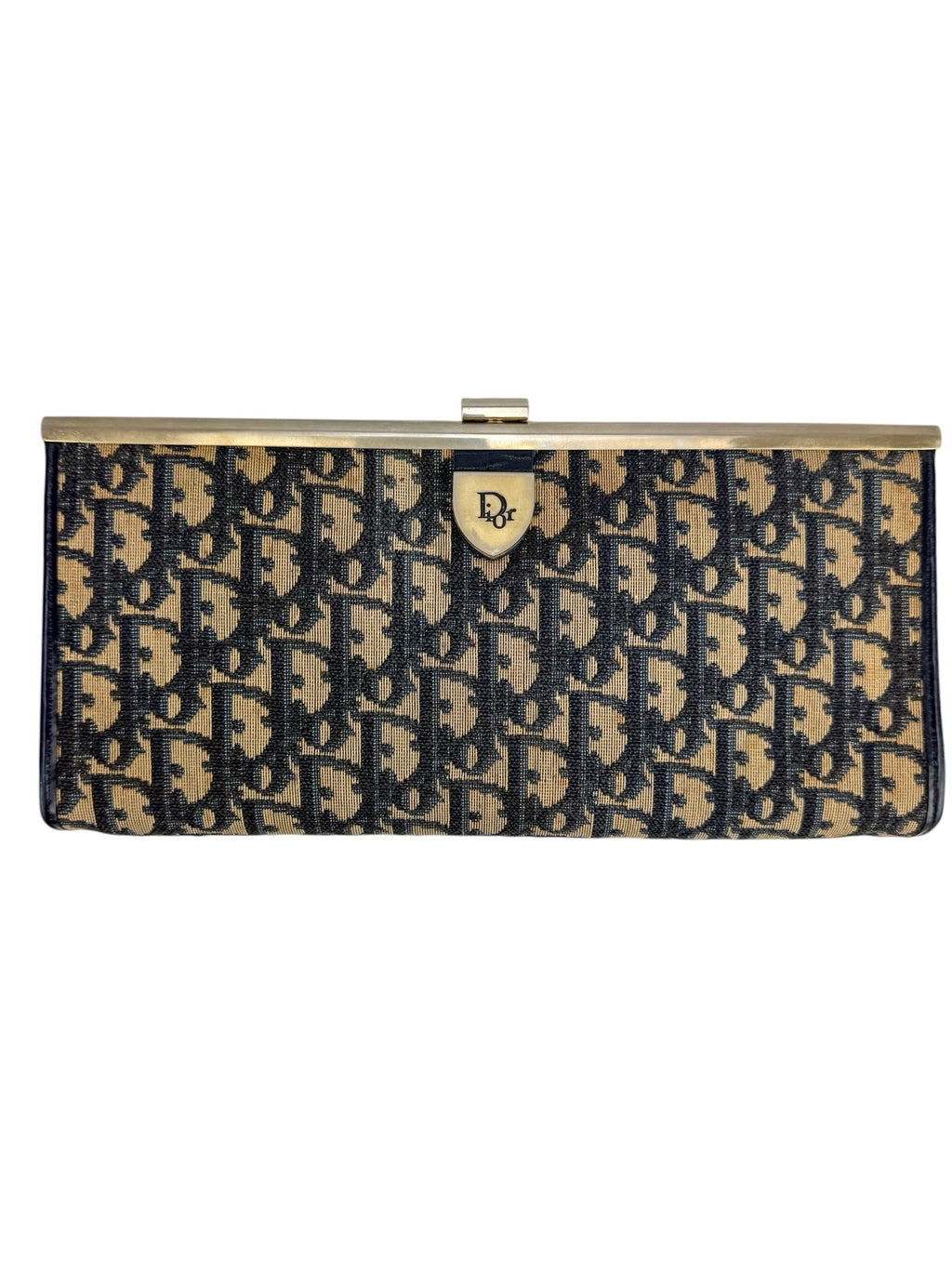 Christian Dior Vintage Blue Oblique French Lock Clutch