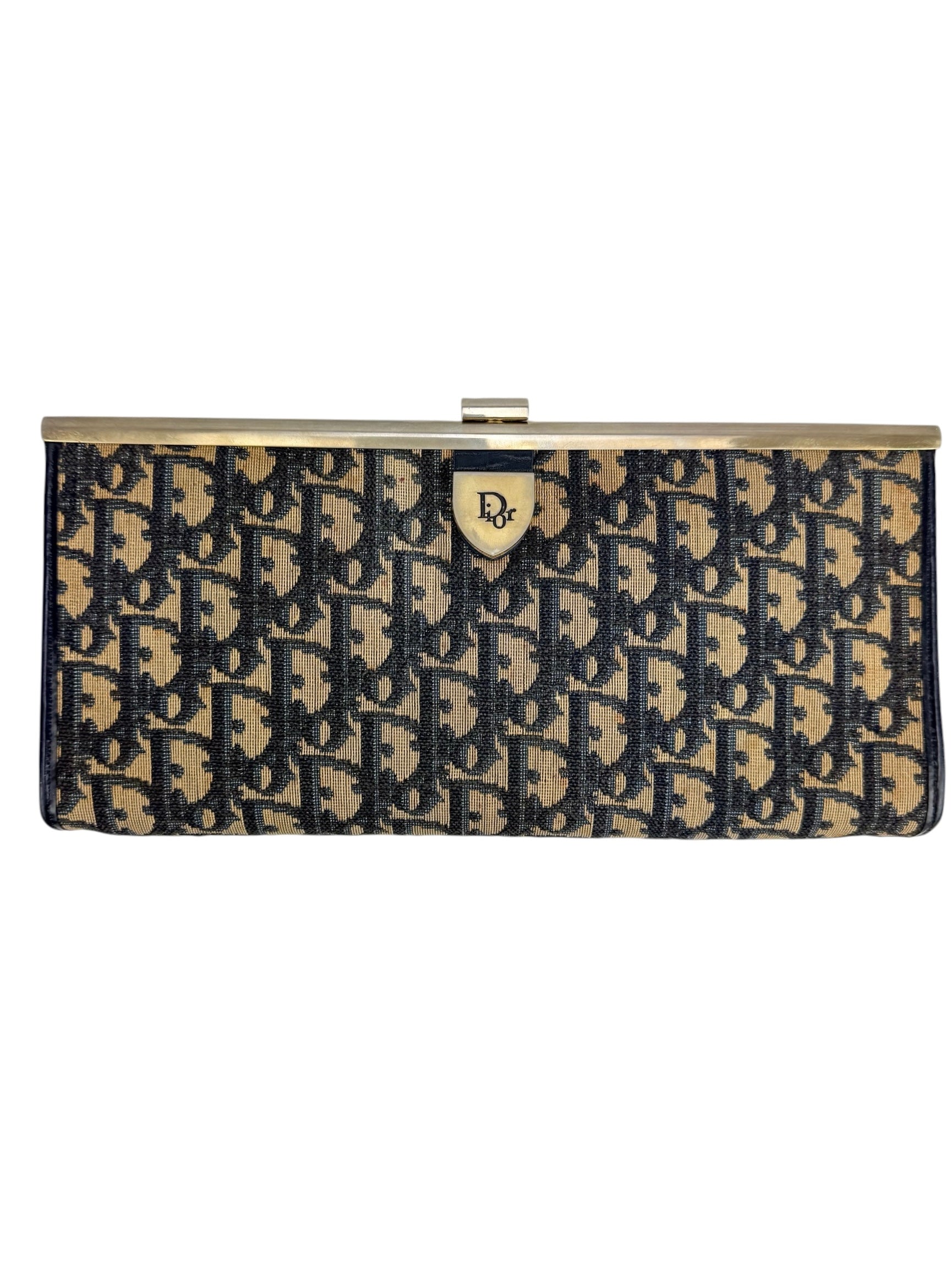 Christian Dior Vintage Blue Oblique French Lock Clutch