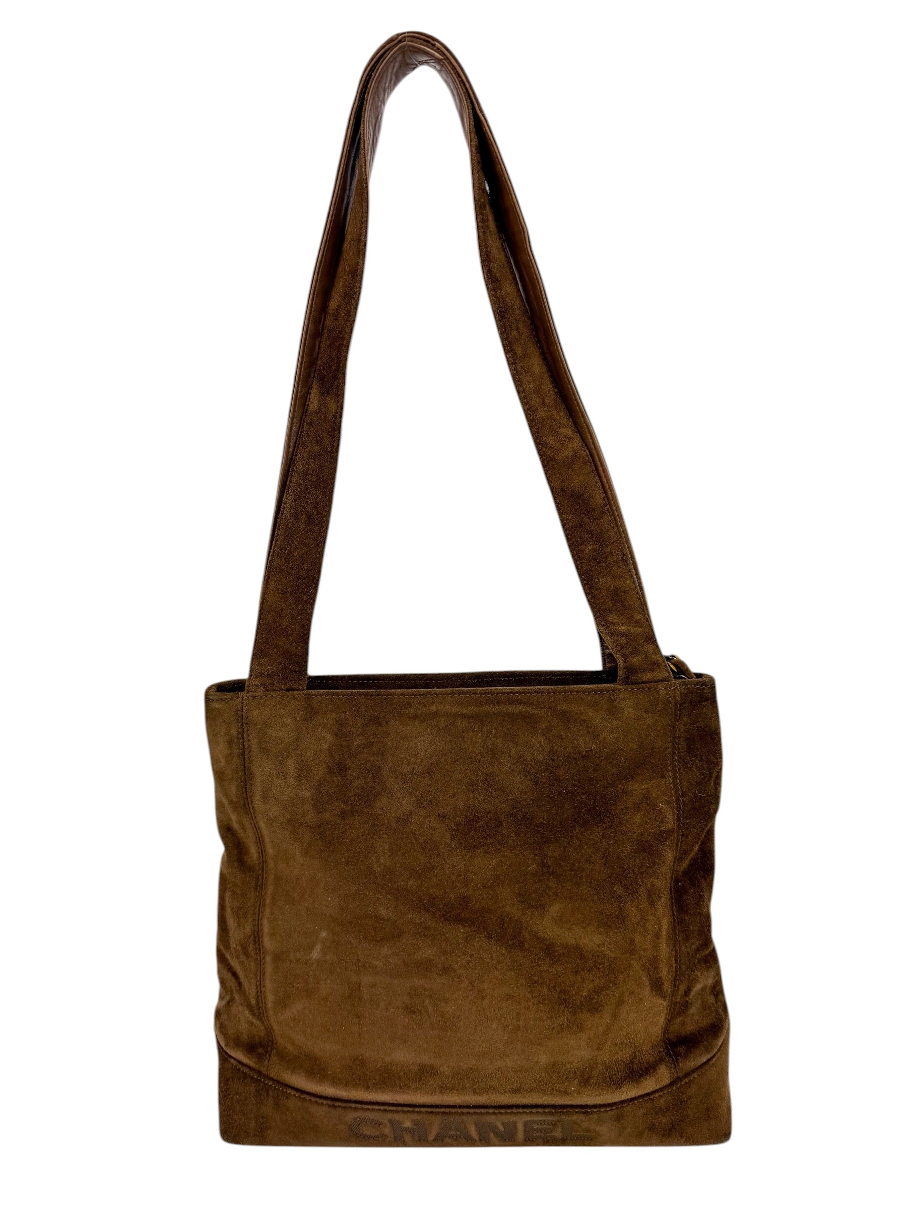 Chanel Vintage Brown Suede Shoulder Tote Bag