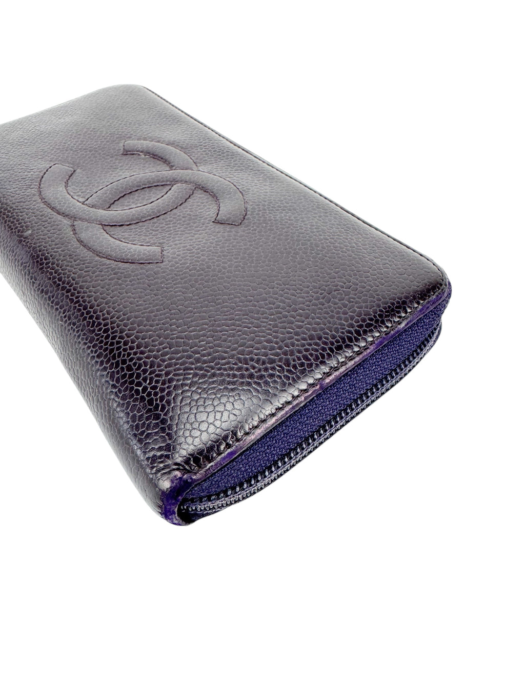Chanel Purple Caviar Zip Around Wallet