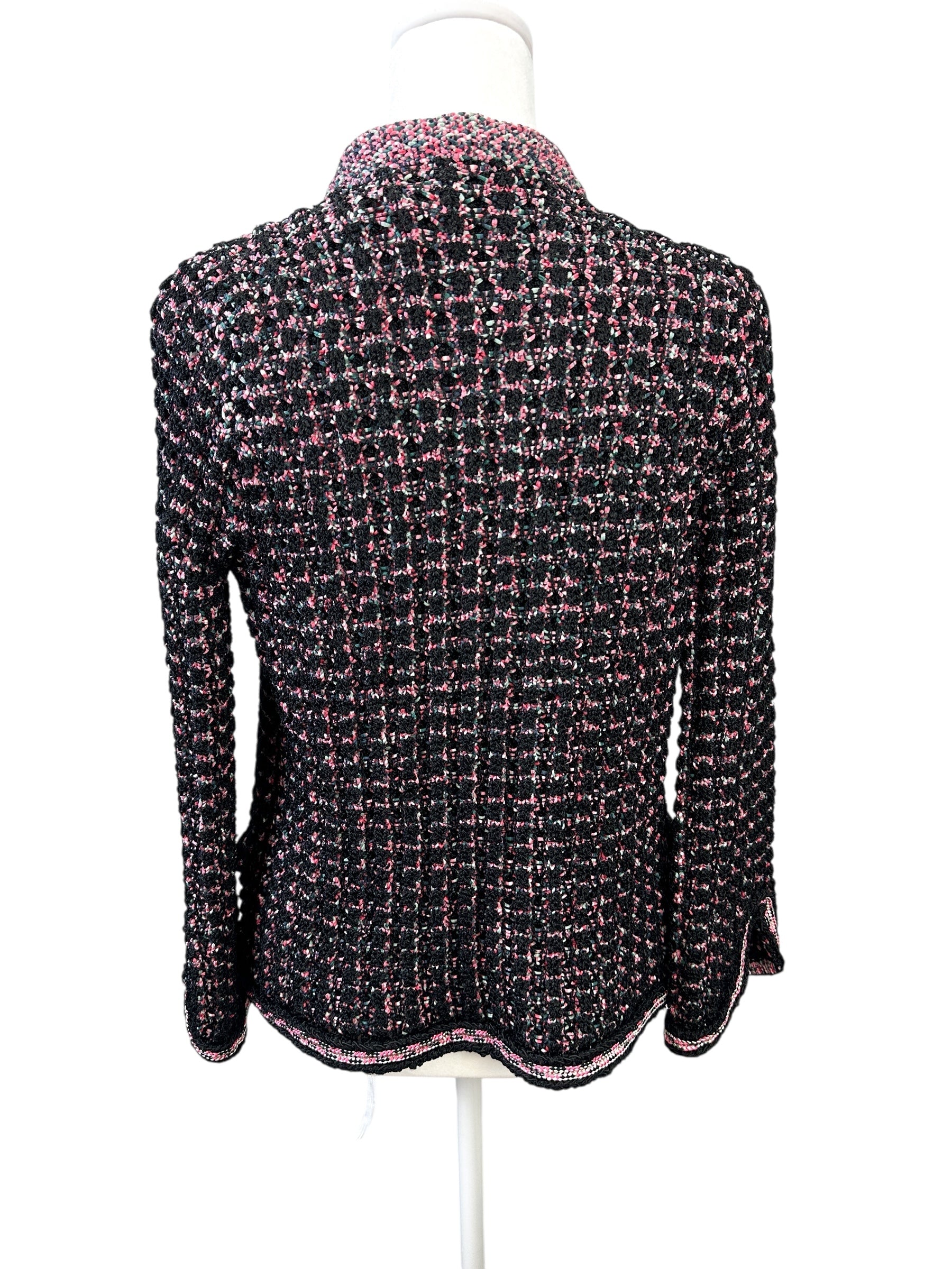 Chanel Black/Pink Tweed Knit Jacket Size 38