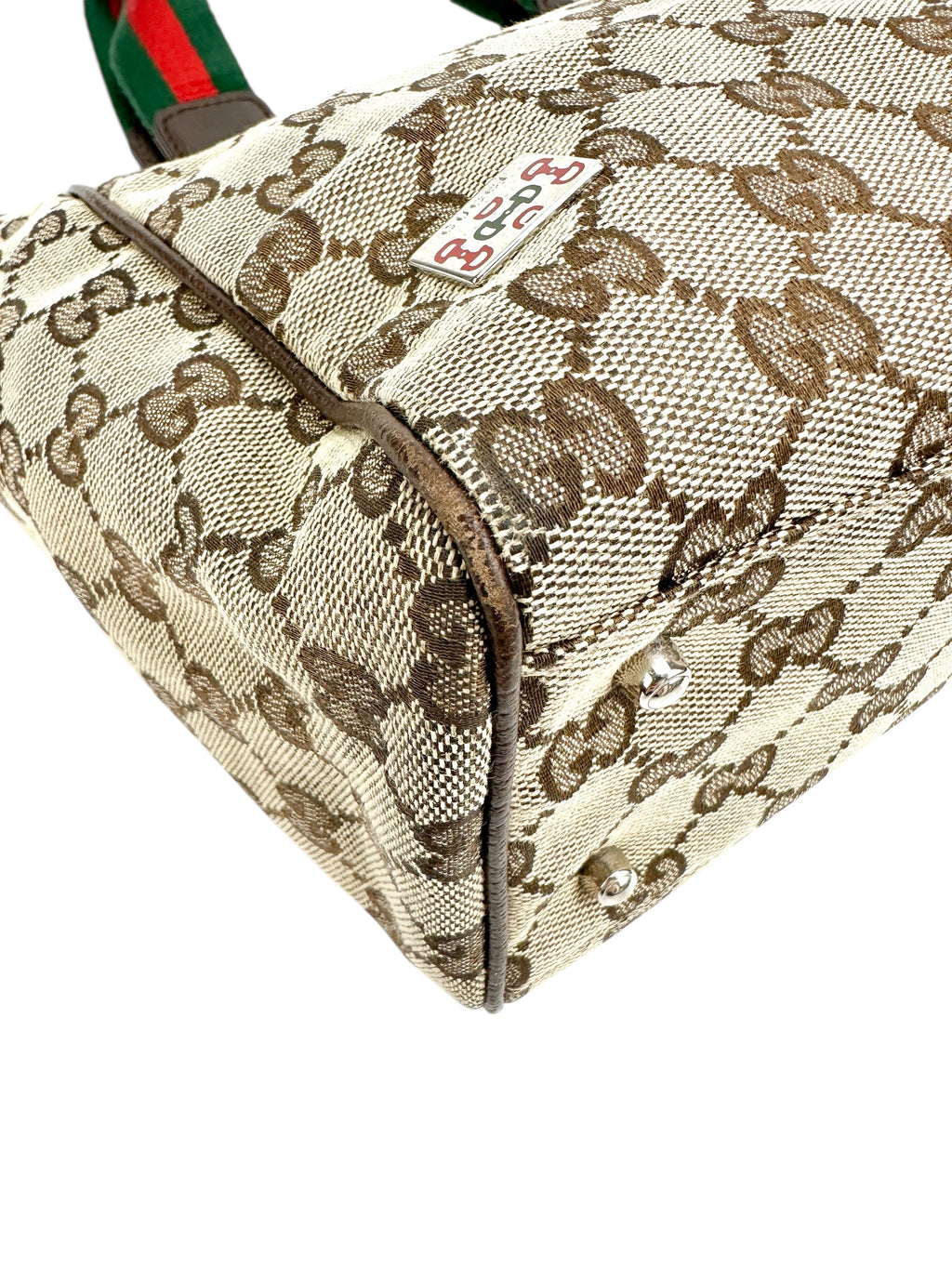 Gucci GG Canvas Small Tote w/ Heritage Stripe Strap