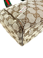 Gucci GG Canvas Small Tote w/ Heritage Stripe Strap