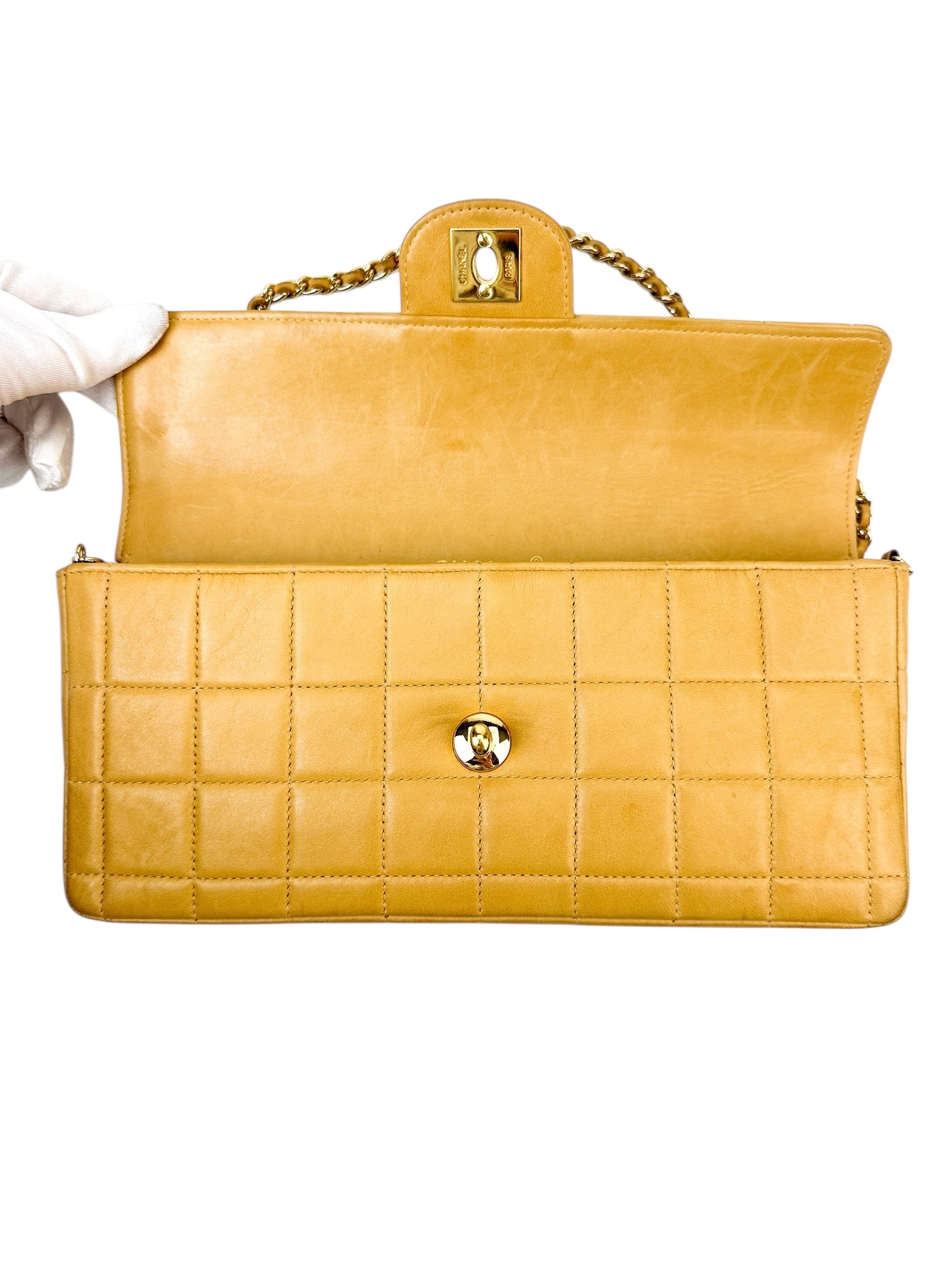 Chanel Beige Lambskin Chocolate Bar Shoulder Bag