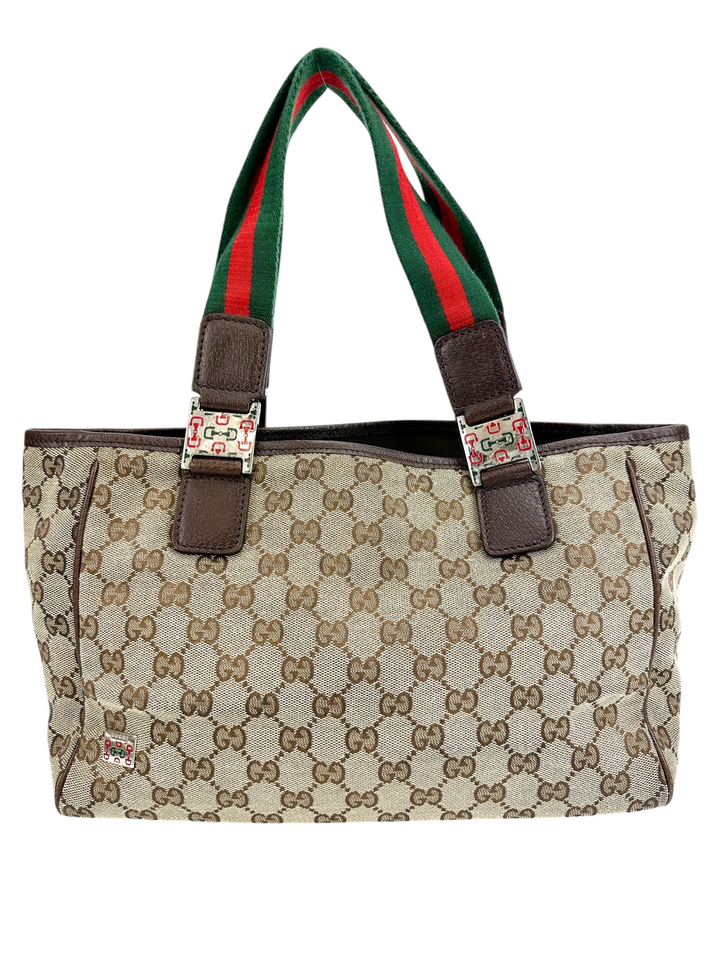 Gucci GG Canvas Small Tote w/ Heritage Stripe Strap