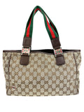 Gucci GG Canvas Small Tote w/ Heritage Stripe Strap