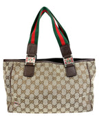 Gucci GG Canvas Small Tote w/ Heritage Stripe Strap