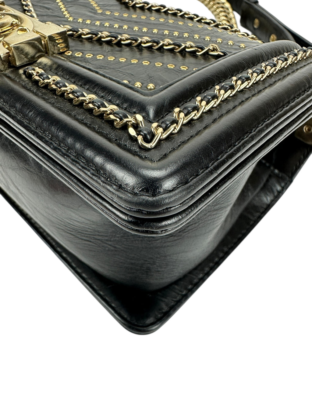 Chanel Black Leather Embellished Small Boy Bag