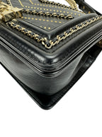 Chanel Black Leather Embellished Small Boy Bag