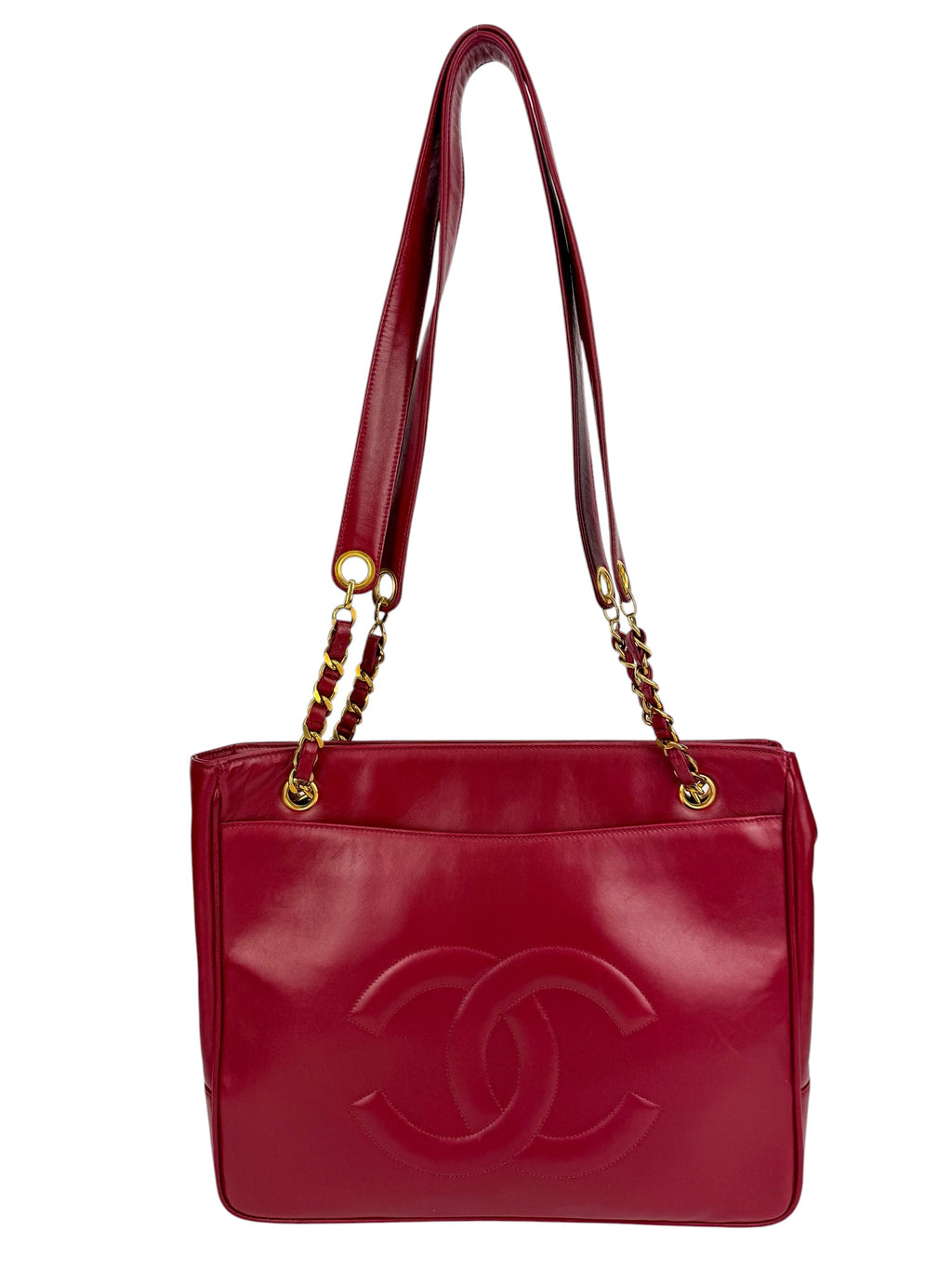 Chanel Red Lambskin Timeless Tote