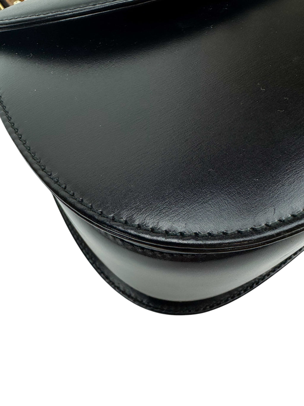 Gucci Vintage Medium Black Leather 1947 Bamboo Bag