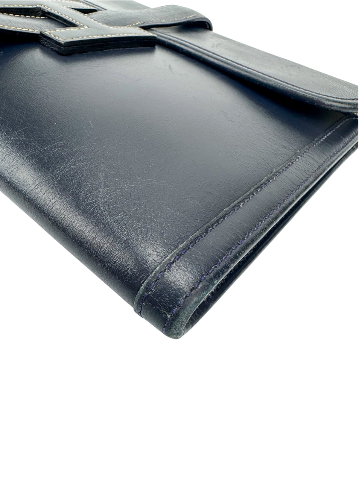 Hermès Vintage Navy Box Calf Jige Clutch PM