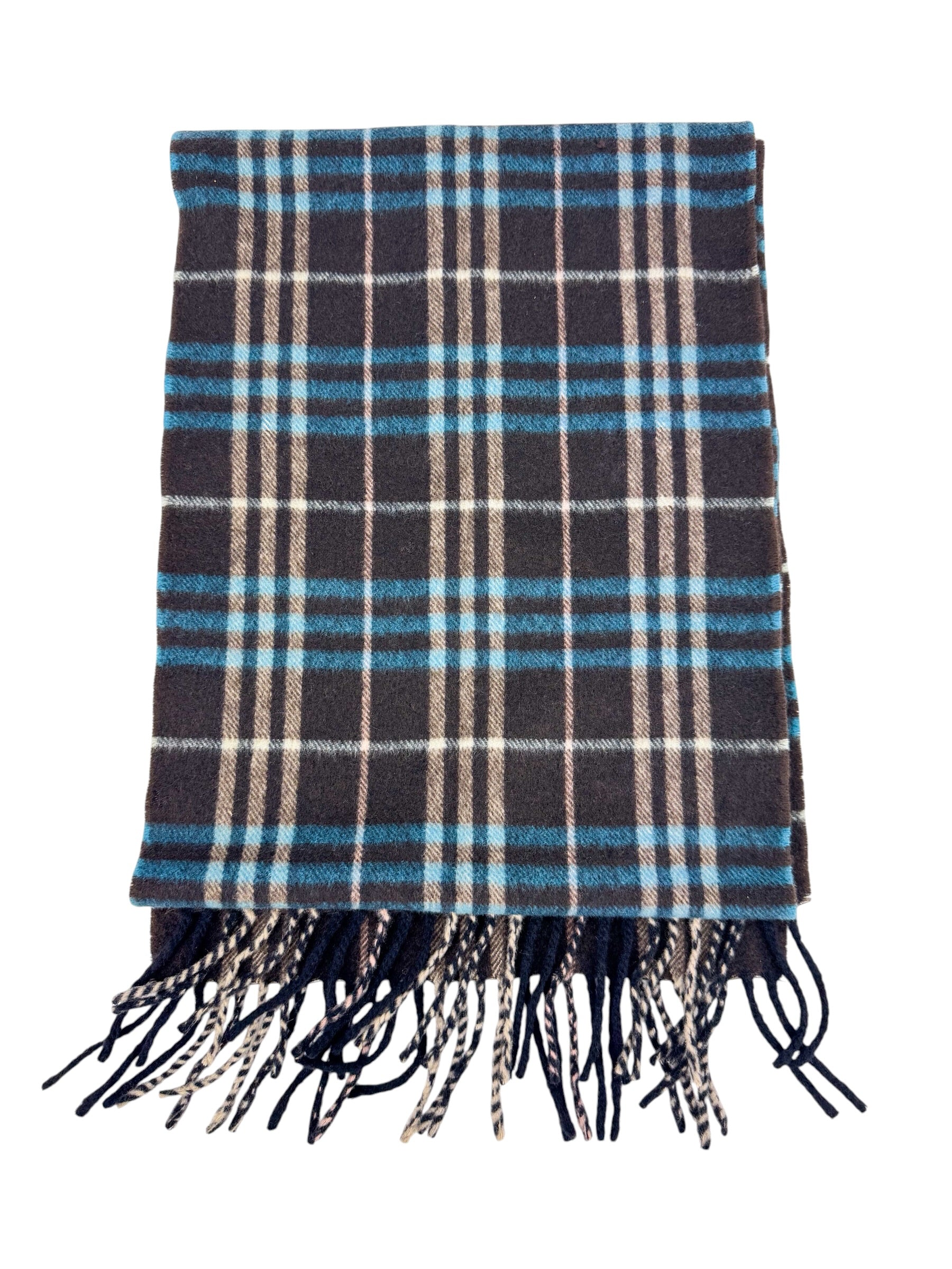 Burberry Brown and Blue Plaid Cashmere Scarf