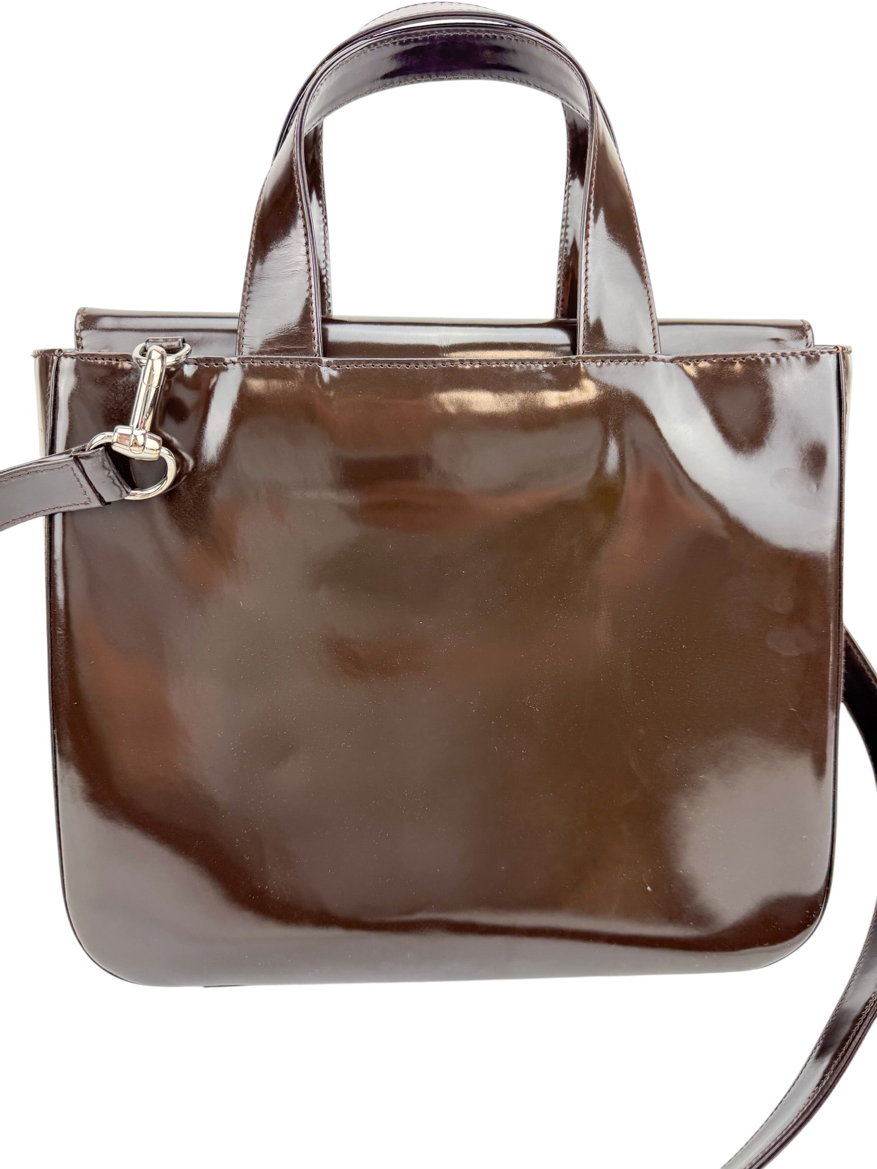 Gucci Brown Patent Interlocking GG Bag