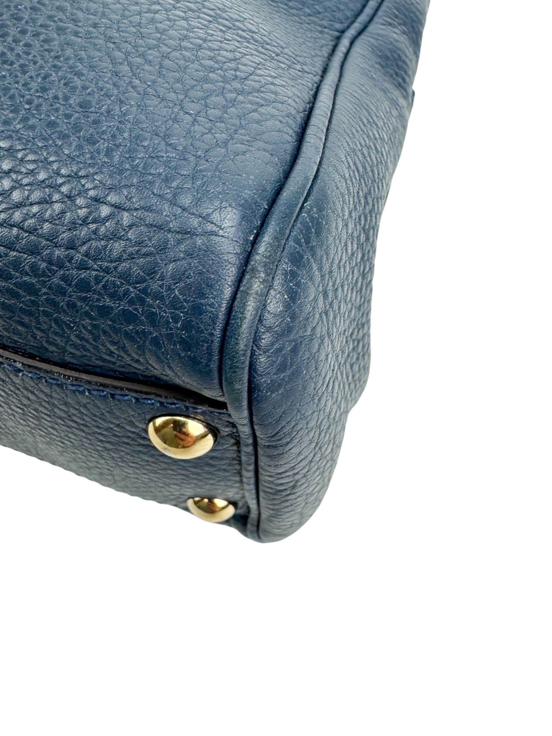 Gucci Blue Leather Bamboo Small Shopper Tote