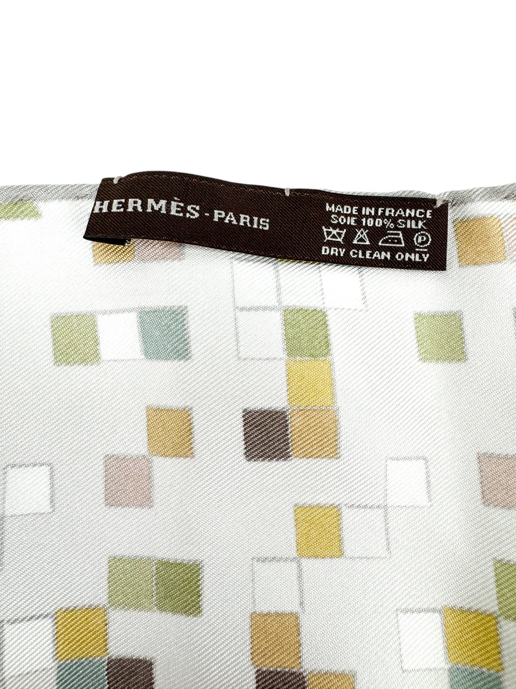 Hermès Mosaic 'H' Logo Fringe 100% Silk Scarf/Shawl