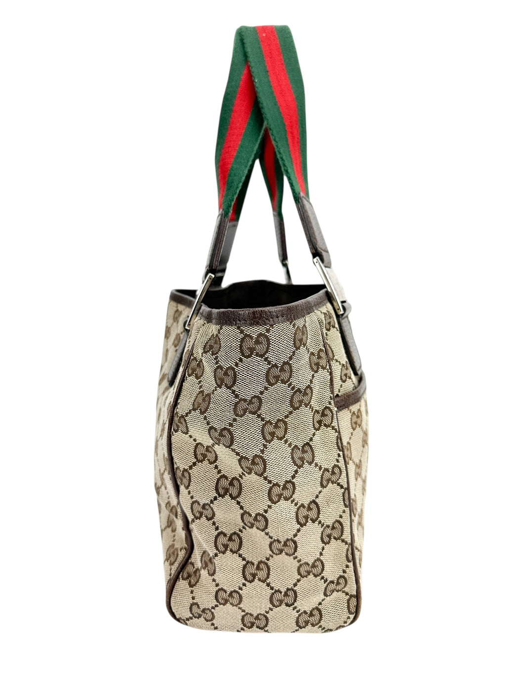 Gucci GG Canvas Small Tote w/ Heritage Stripe Strap
