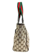 Gucci GG Canvas Small Tote w/ Heritage Stripe Strap