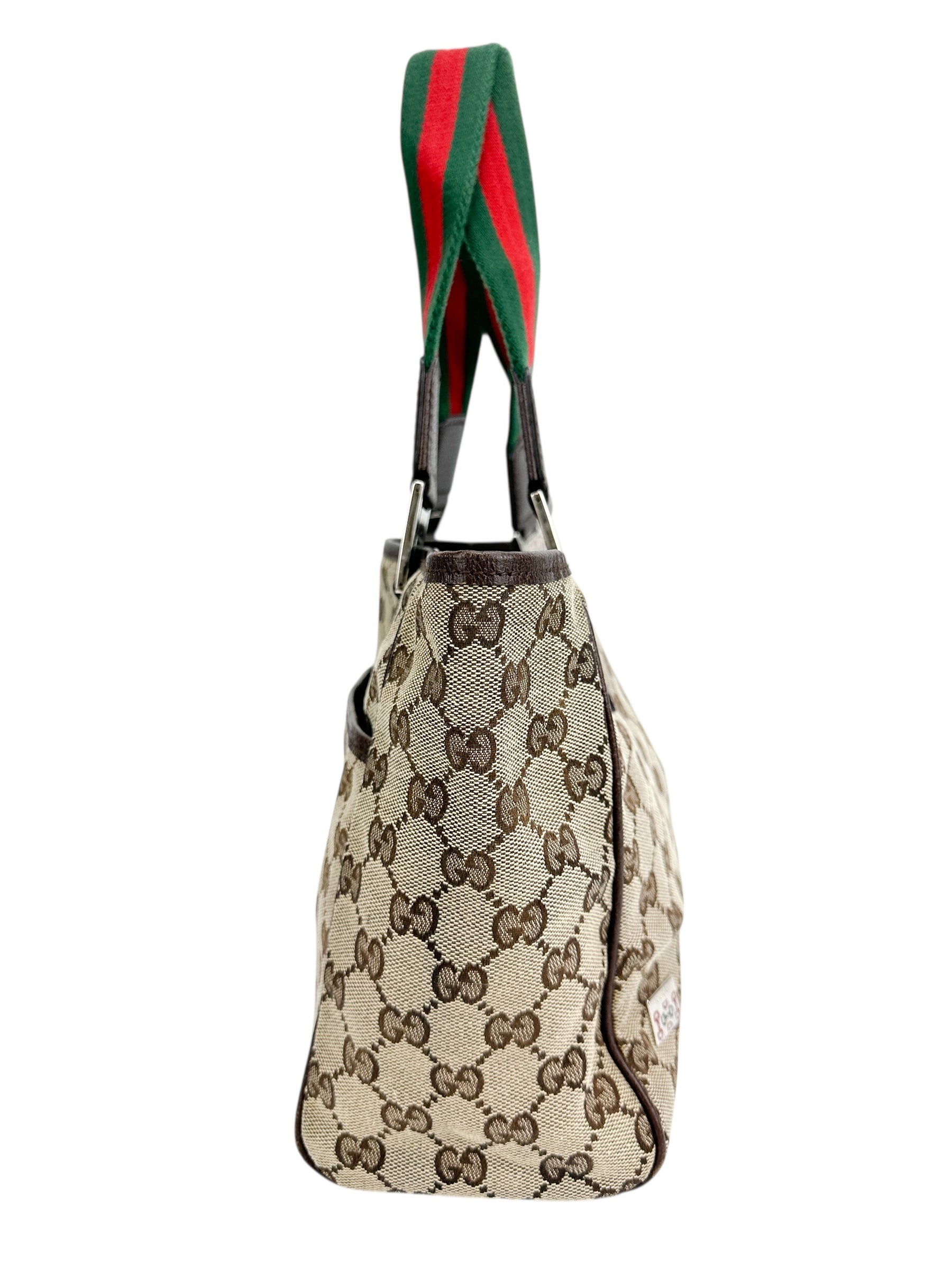 Gucci GG Canvas Small Tote w/ Heritage Stripe Strap