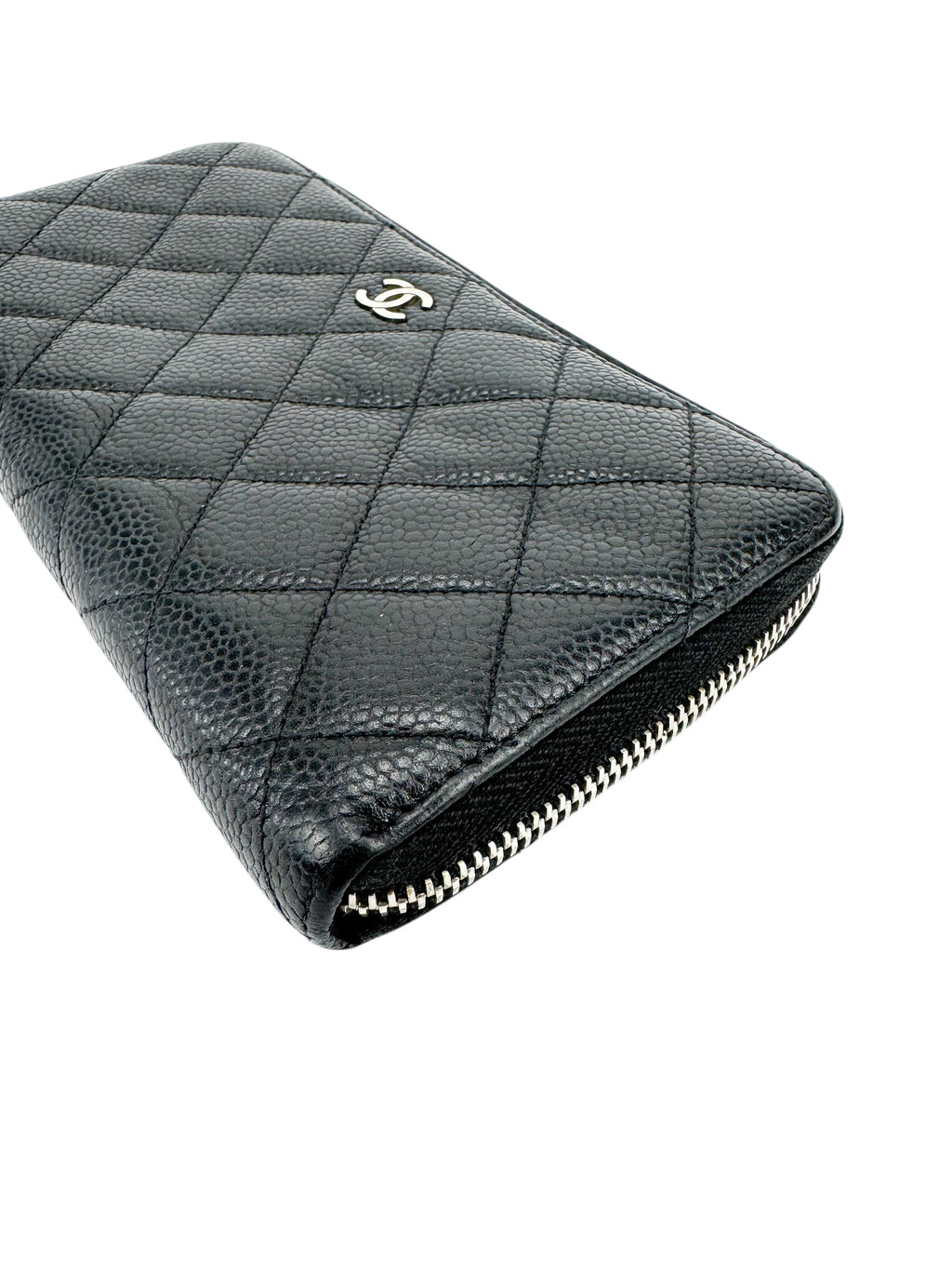 Chanel Black Quilted Caviar Zip Around Wallet