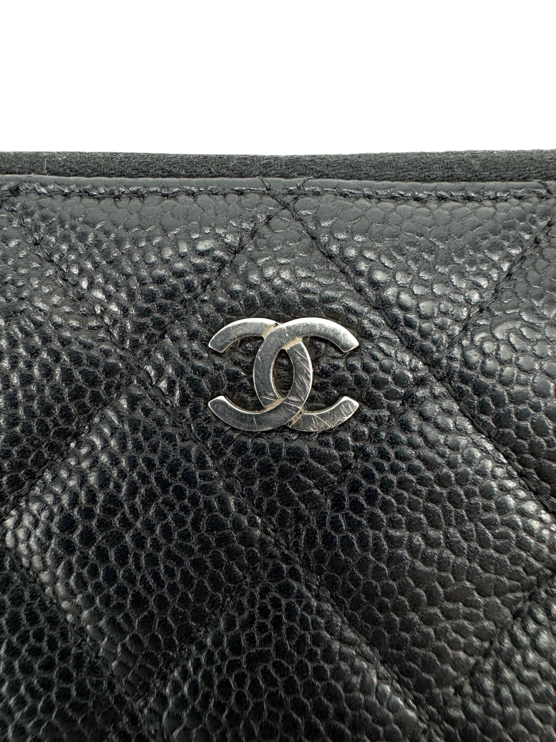 Chanel Black Quilted Caviar Zip Around Wallet