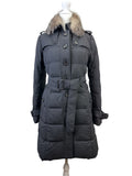 Burberry Dark Grey Puffer Long Coat w/ Fur Hood Size 38