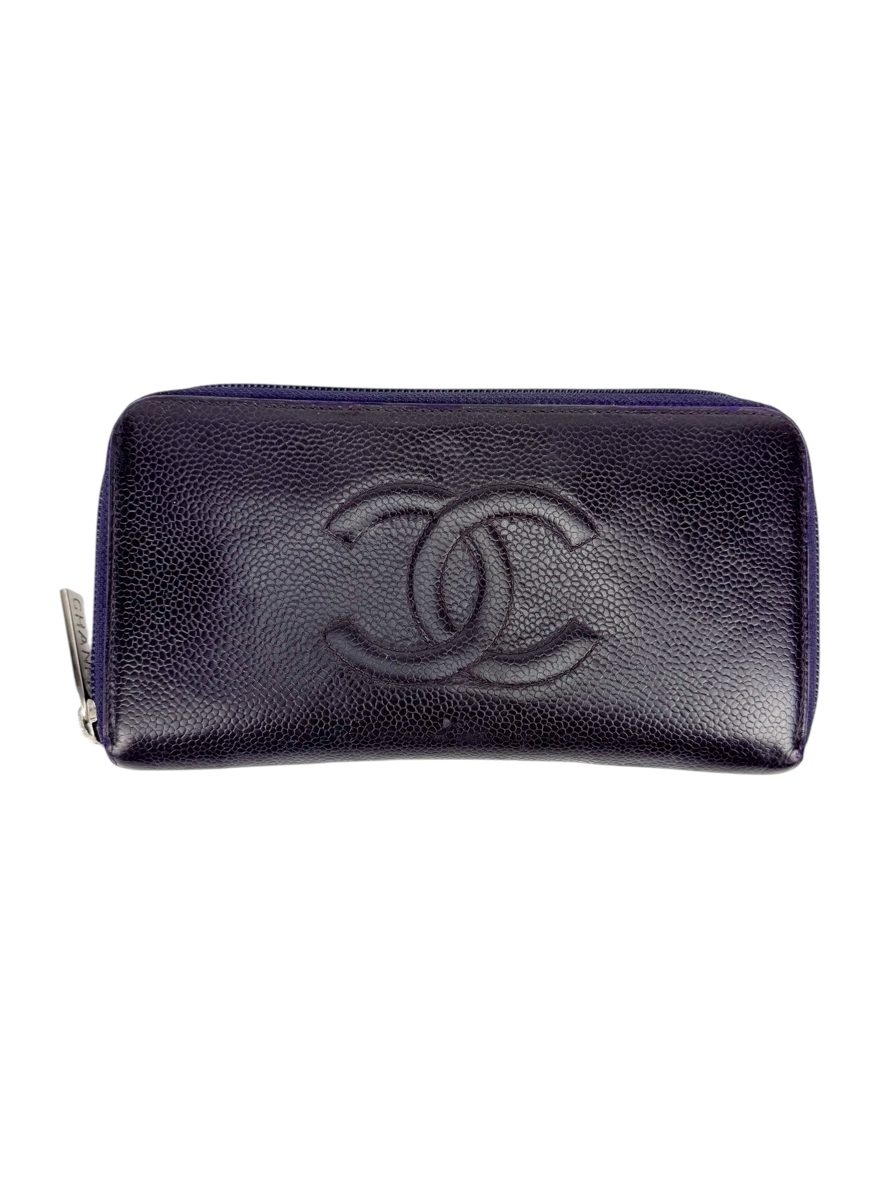 Chanel Purple Caviar Zip Around Wallet