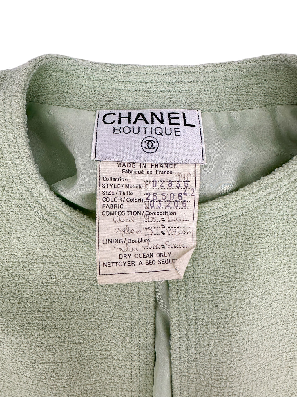 Chanel Green Tweed Jacket and Skirt Suit Size 42