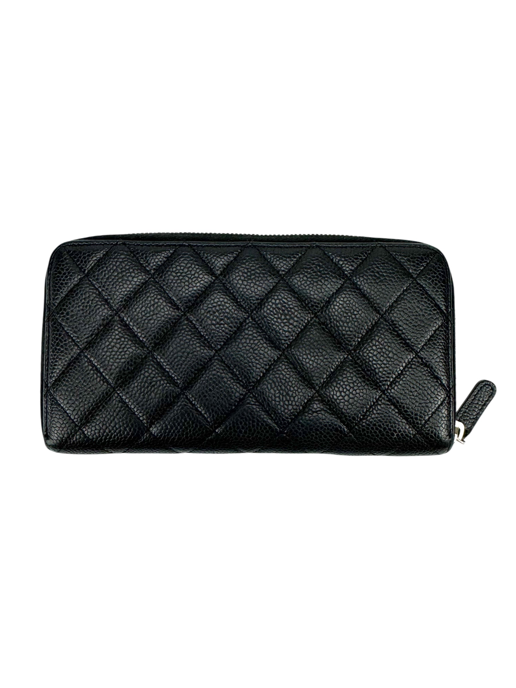 Chanel Black Quilted Caviar Zip Around Wallet