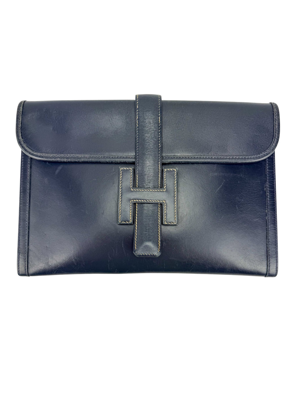 Hermès Vintage Navy Box Calf Jige Clutch PM