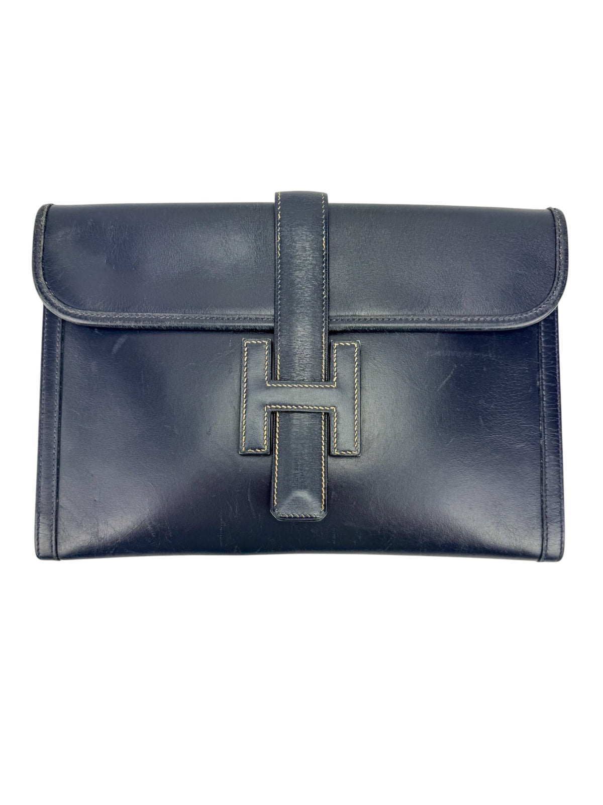 Hermès Vintage Navy Box Calf Jige Clutch PM