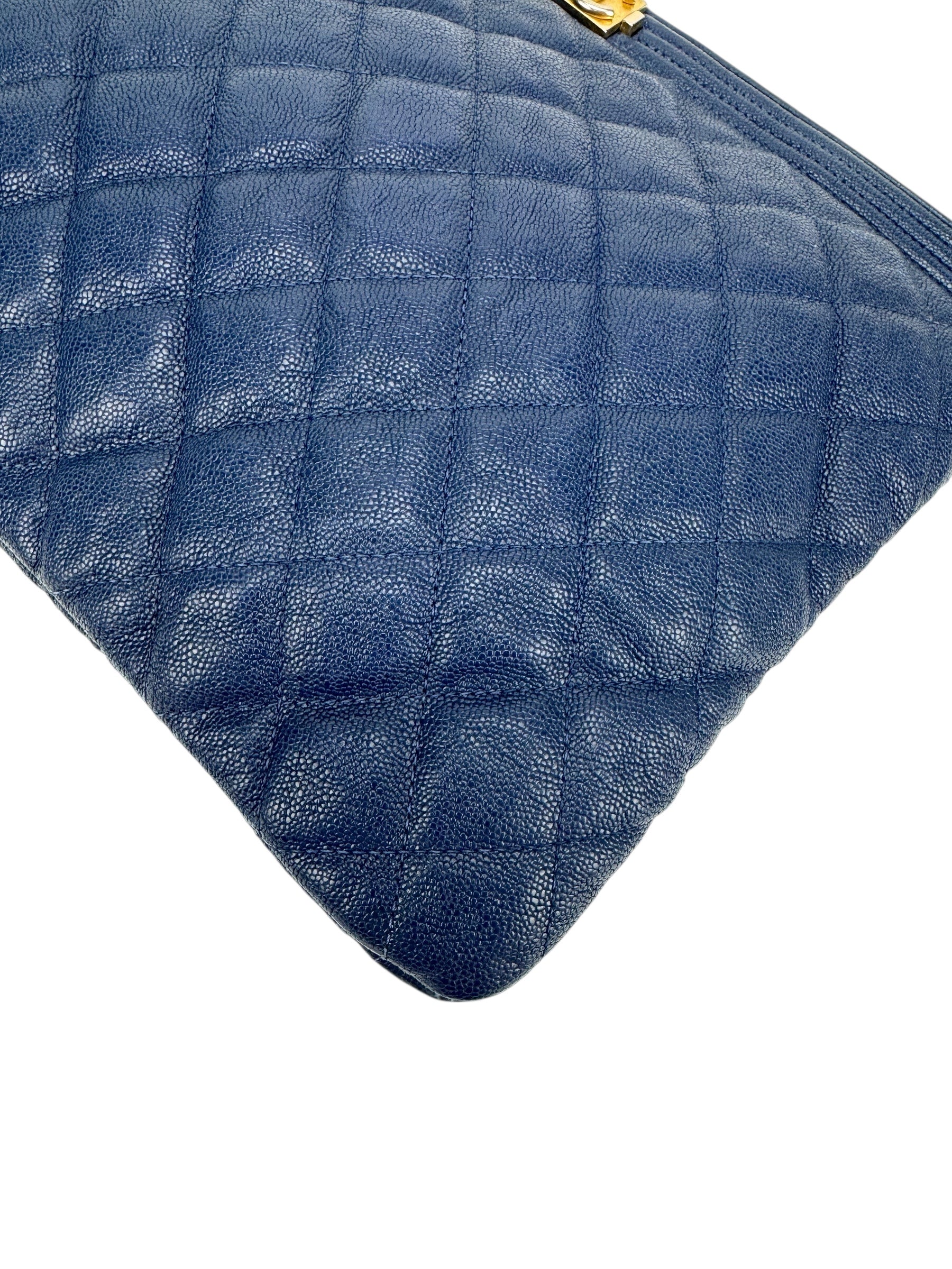 Chanel Blue Caviar Quilted Medium O Case Clutch