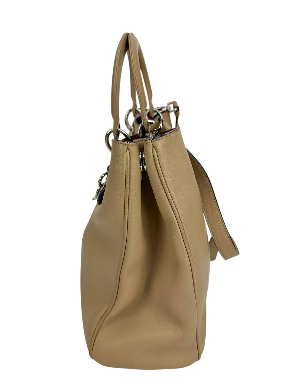 Christian Dior Beige Large Diorissimo Leather Bag W/ Pouch