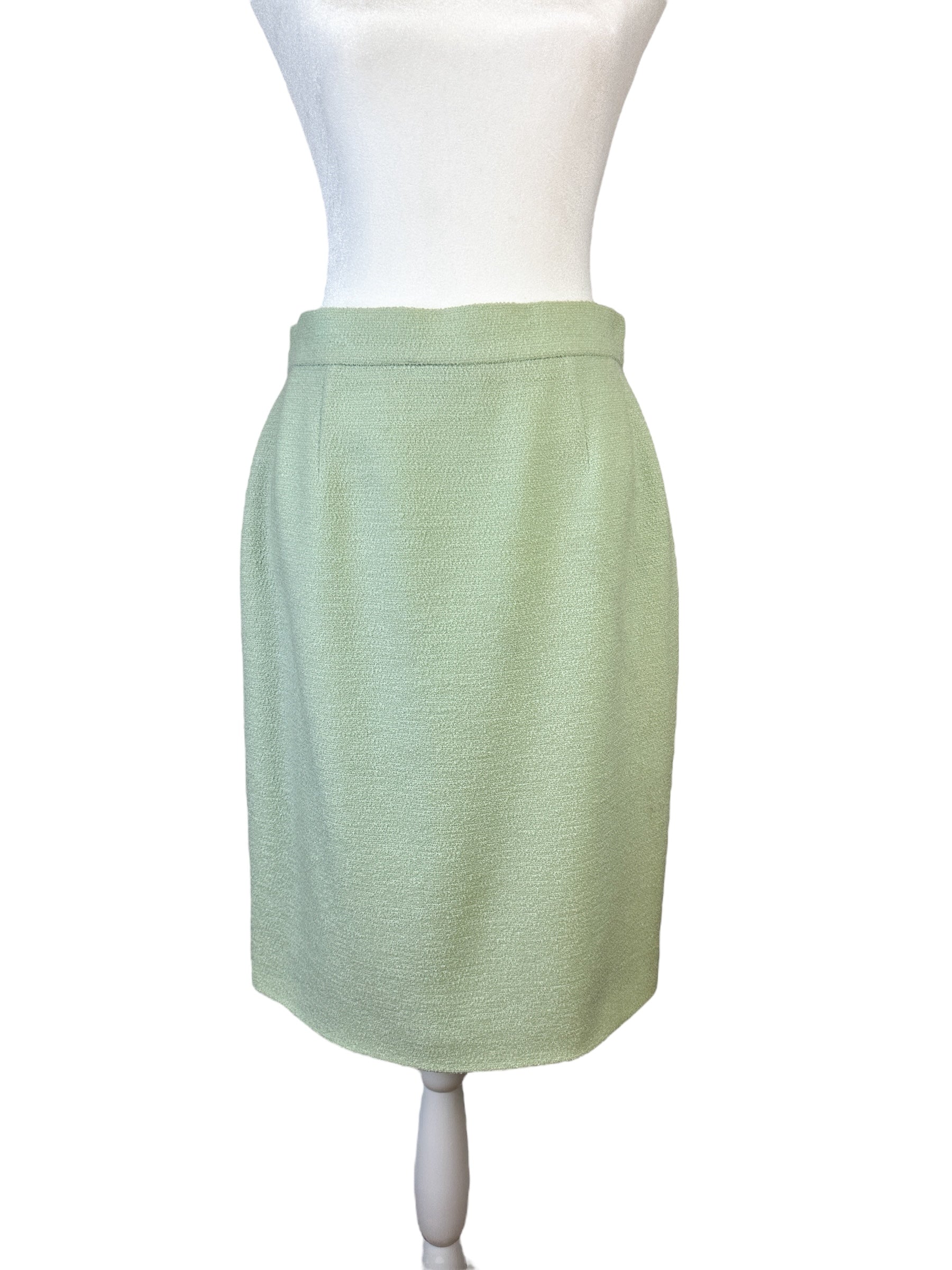 Chanel Green Tweed Jacket and Skirt Suit Size 42