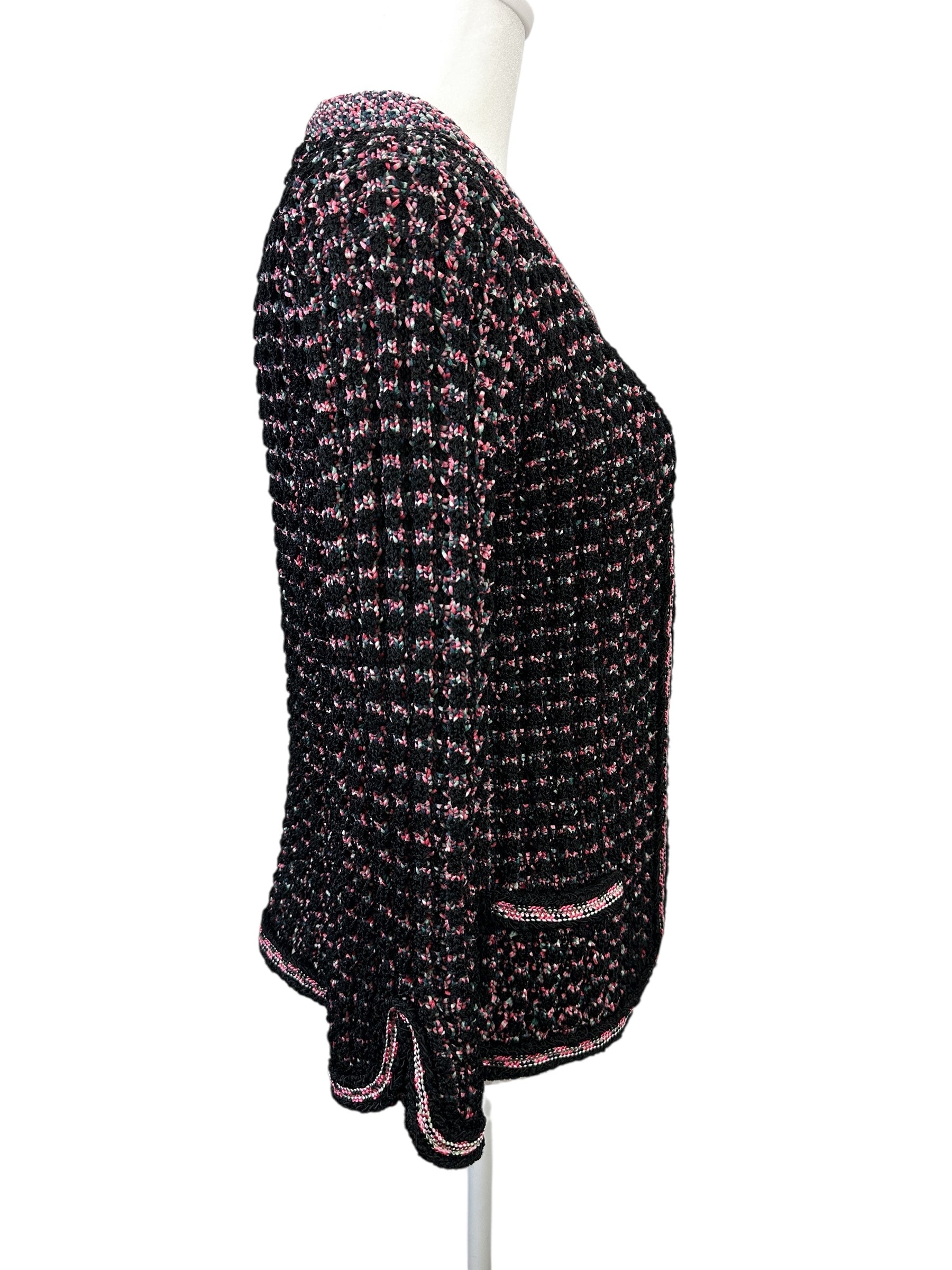 Chanel Black/Pink Tweed Knit Jacket Size 38